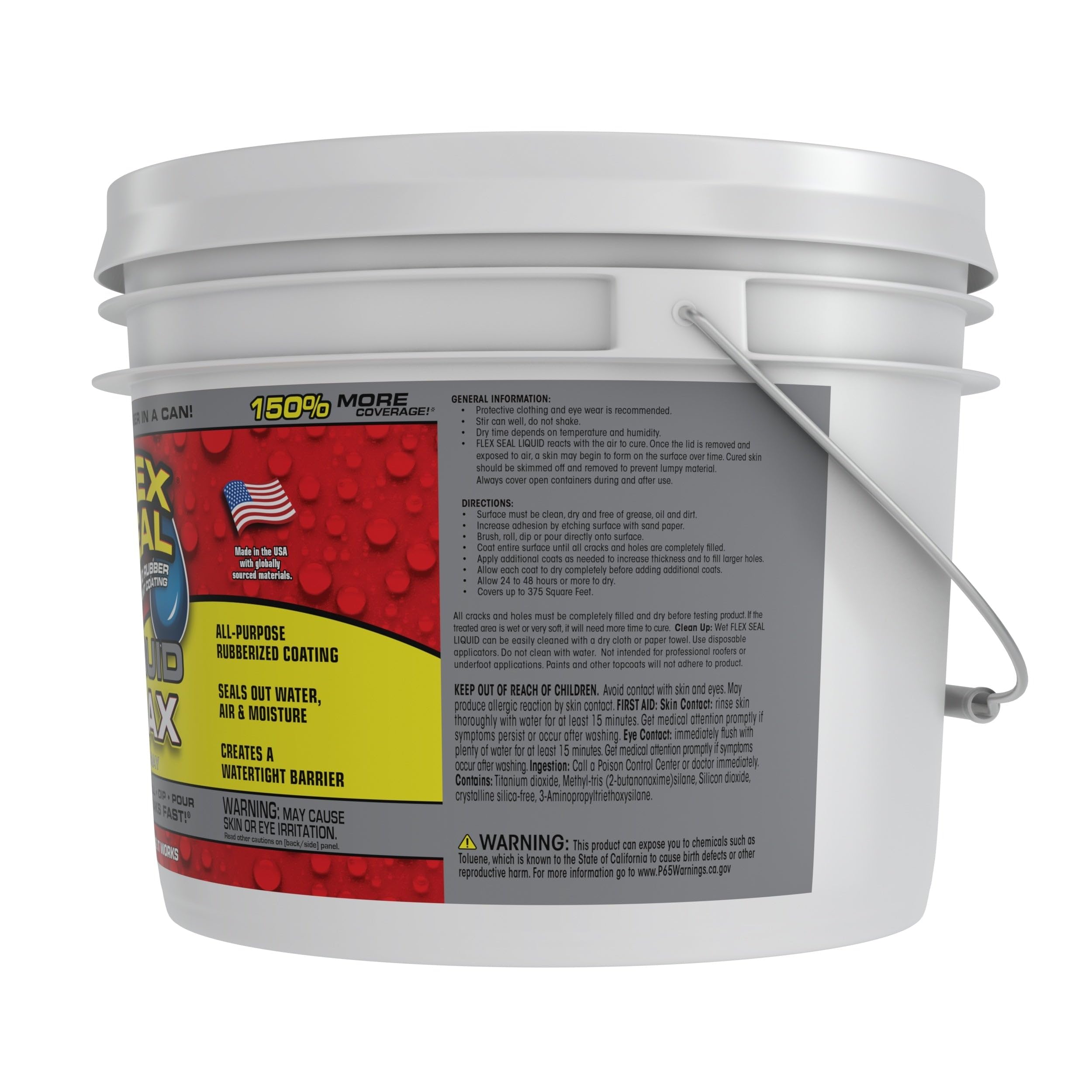 Flex Seal Liquid, Liquid Rubber Coating Sealant, Waterproof, Flexible, Breathable, and UV Resistant, Repair Roof, Basements, RV, Campers, Trailers, Marine, EPDM, Masonry, MAX, Gray, 2.5 Gallon