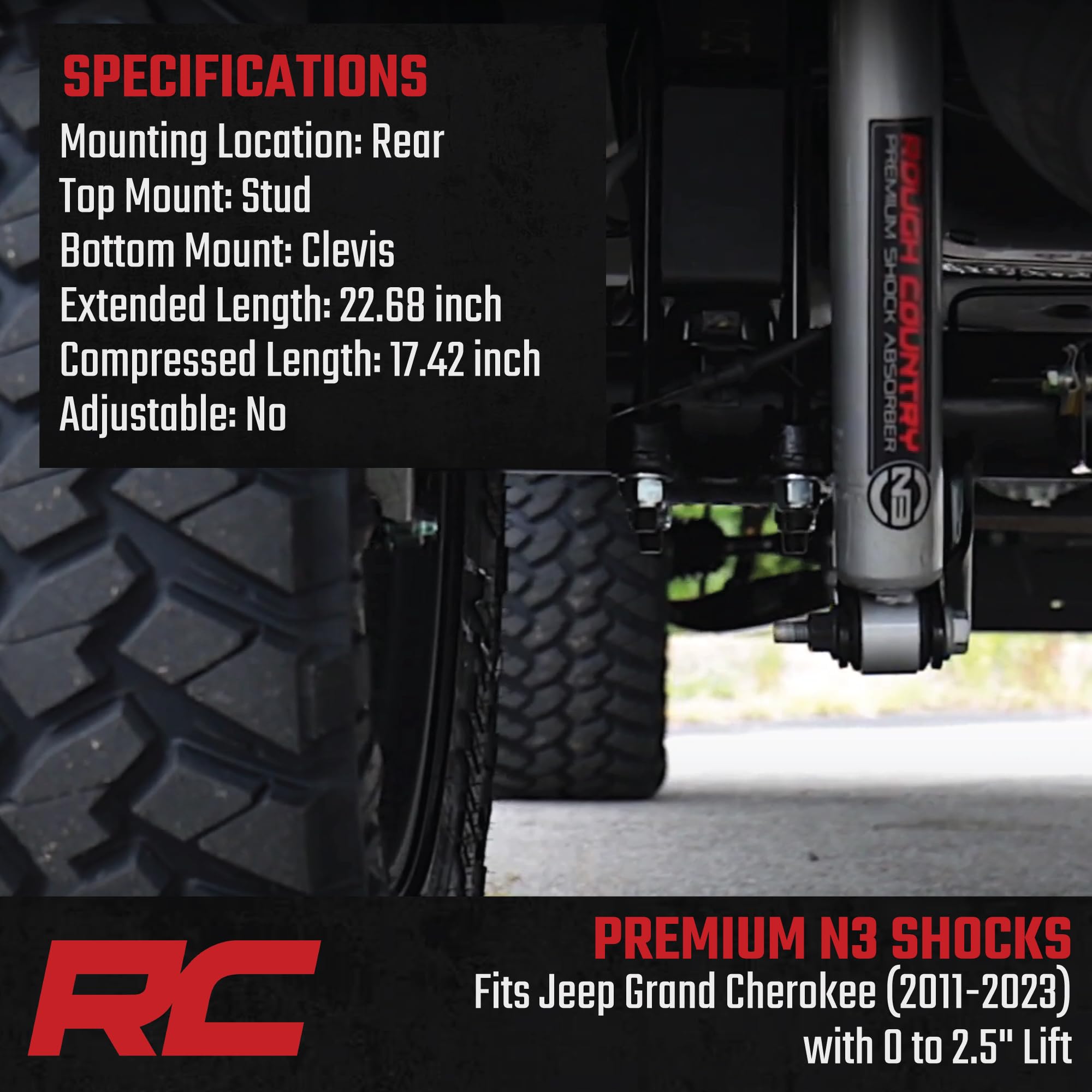 Rough Country N3 0-2.5" Rear Shocks for 11-22 Jeep Grand Cherokee - 23299_A