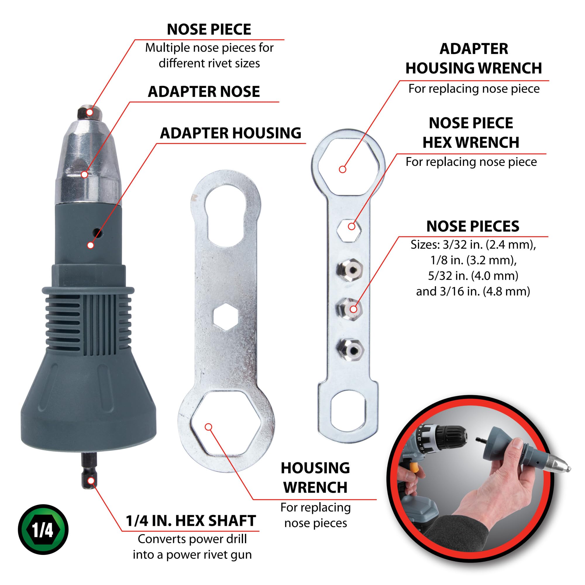 W9069 Performance Tool Rivet Gun Drill Adapter