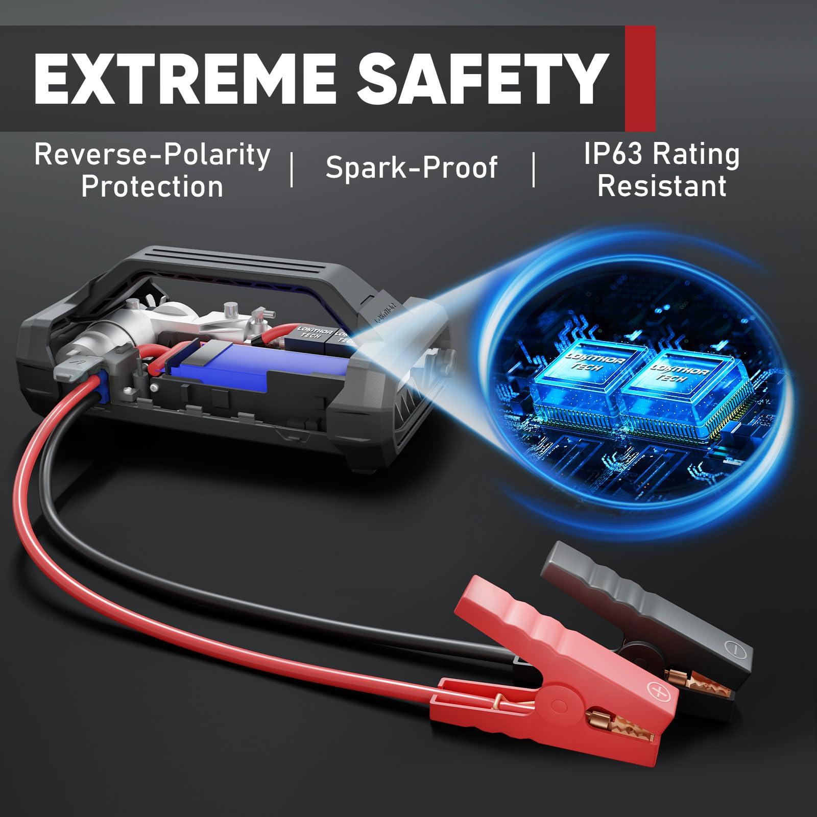 JA302 LOKITHOR Jump Starter with Air Compressor, 2500Amp 12V Portable Car Battery Booster Pack for Upto 8.5L Gas or 6.5L Diesel, 150 PSI Tire Inflator with Digital Screen, 36 Months Ultra-Long Standby
