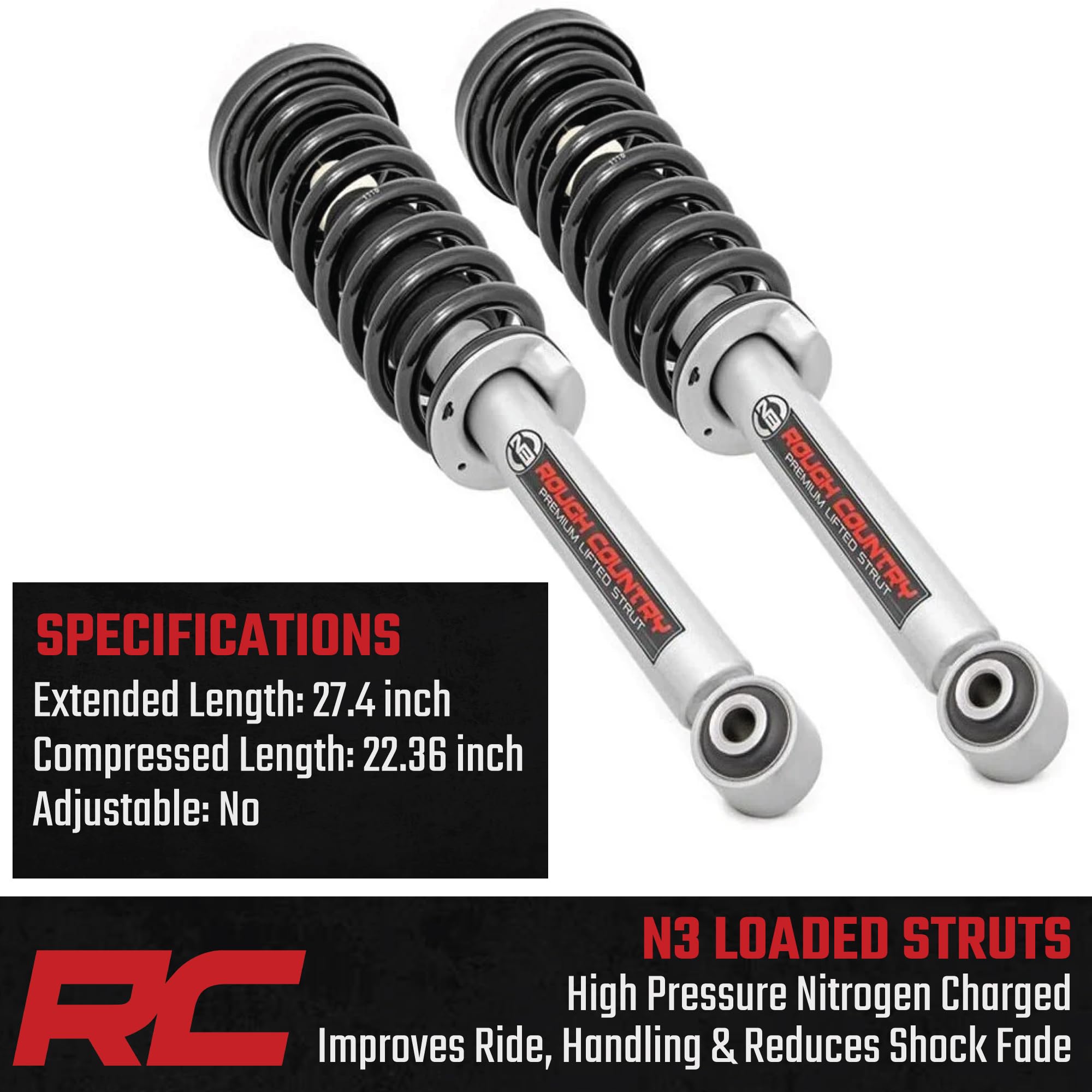 4" Rough Country N3 Loaded Lifted Struts for 2009-2013 Ford F-150 4WD - 501054, Silver