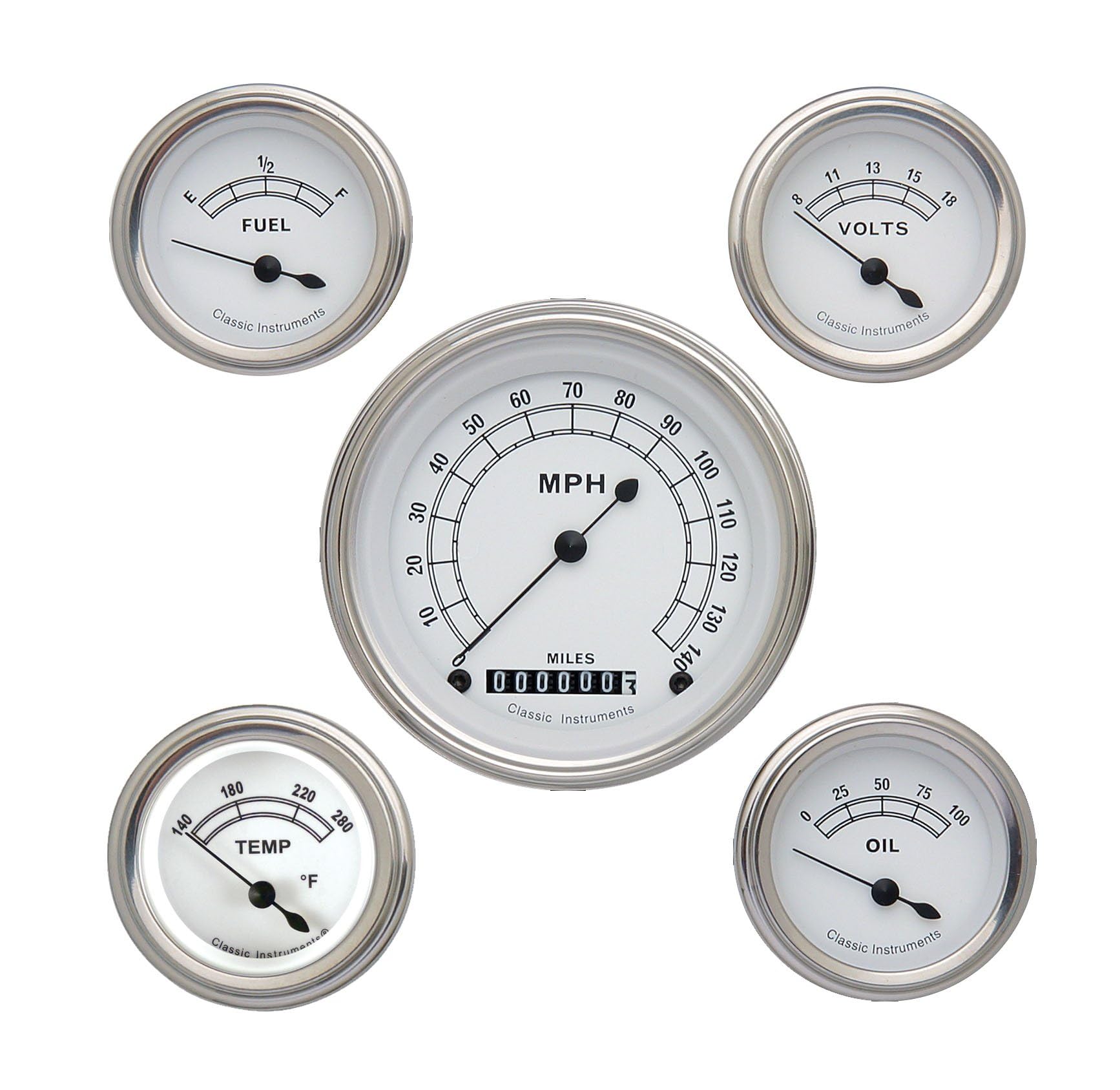 Classic Instruments Classic White CW00SLC 5 Gauge Set - GM
