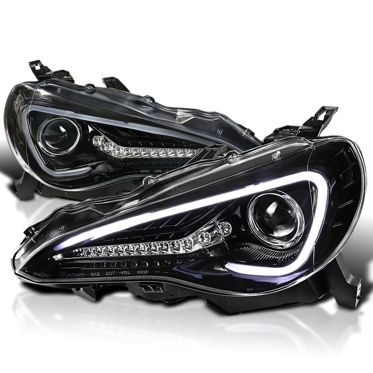 Jet Black SPEC-D TUNING Projector Headlights w/LED Signal Bar Compatible with 2013-16 Scion FR-S with Factory Halogen Headlight Models
