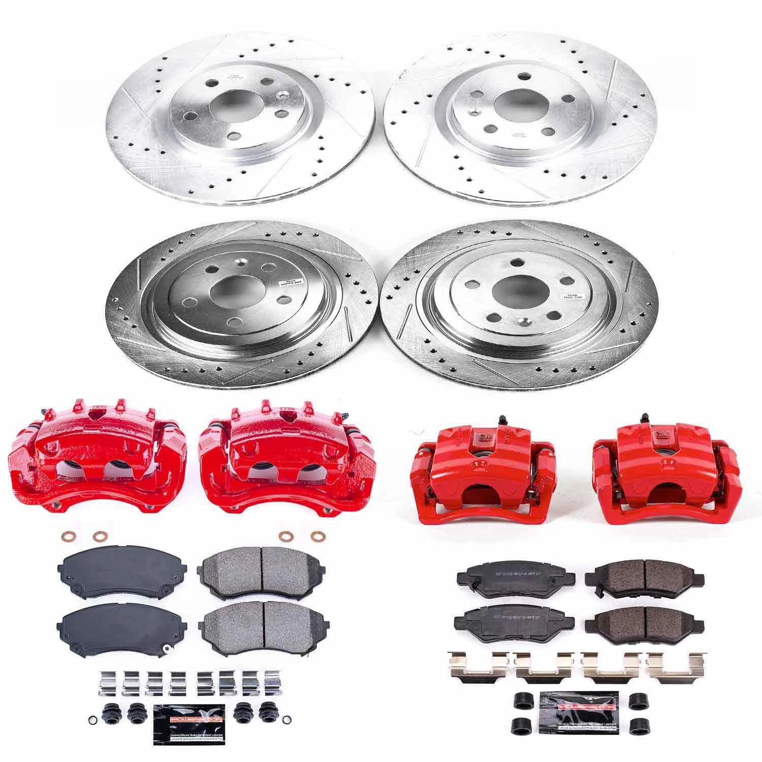 Power Stop Z23 Evolution Front and Rear Brake Kit-Drilled/Slotted Rotors, Brake Pads & Calipers Carbon Ceramic For Cadillac CTS 2008-2014 [Model Specific]