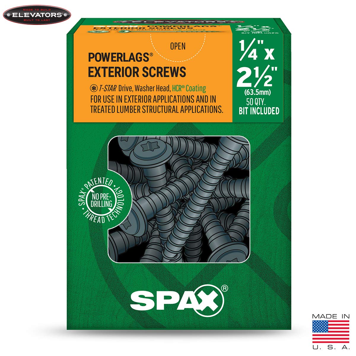 1/4 x 2-1/2” Structural Lag Screws Elevators Made in The USA (1 Box Contains 50 Screws)