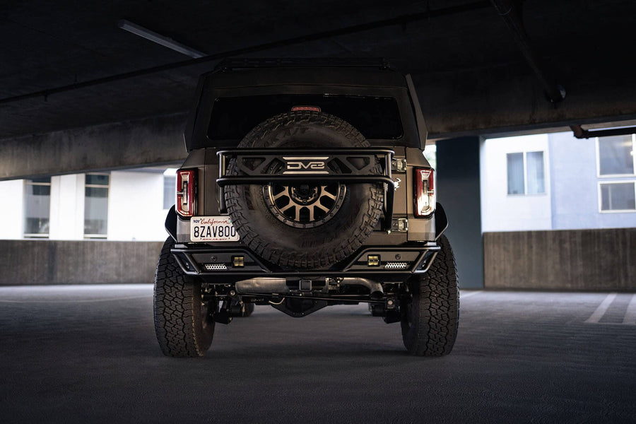 Rear Bumper Competition Series for 2021-2025 Ford Bronco | Fits Up to 37” Spare Tire | Mounts Two Light Mounts that Fit 3” Light Pods | Low Profile | DV8 Offroad