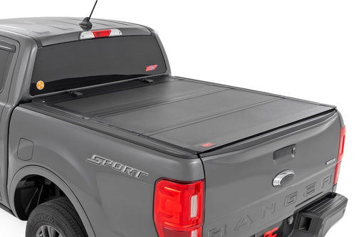 Rough Country Hard Tri-Fold Flip Up Cover for Ford Ranger Truck Bed (2019-2023) - Fits 6' (72.7") Bed, All-Weather, Flush Aluminum Panels