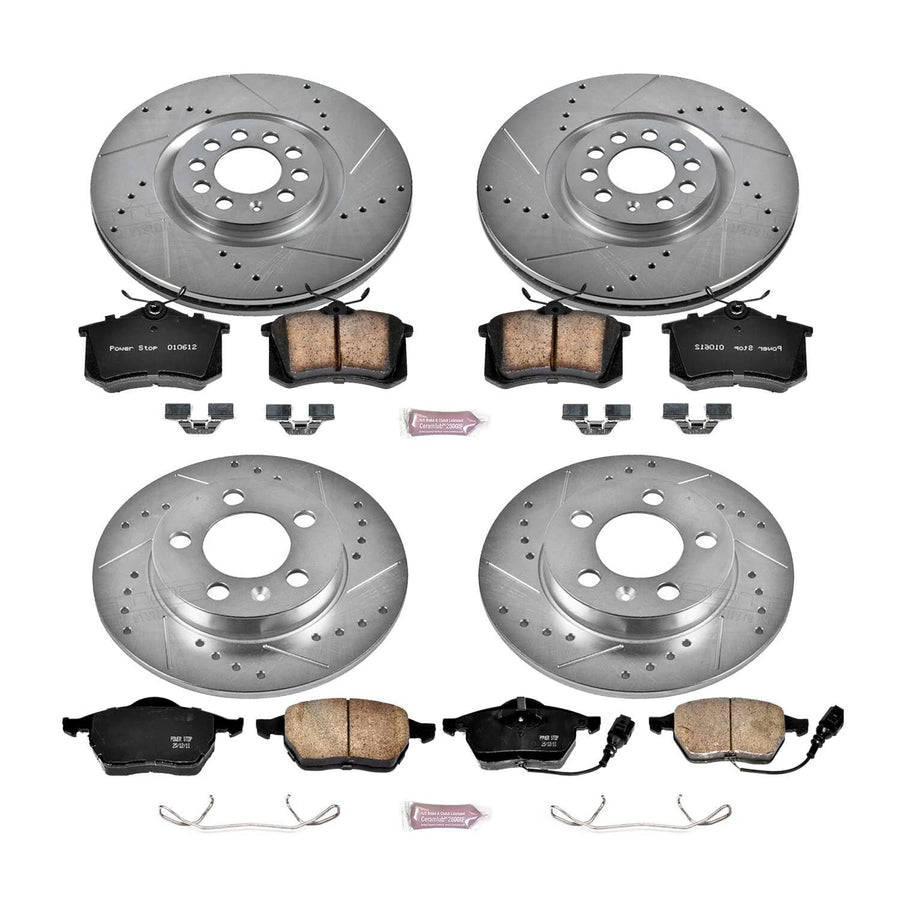 Power Stop K2795 Z23 Carbon Fiber Brake Pads Front and Rear with Drilled & Slotted Brake Rotors Kit For Audi TT Quattro 2000-2006 [Vehicle Specific]