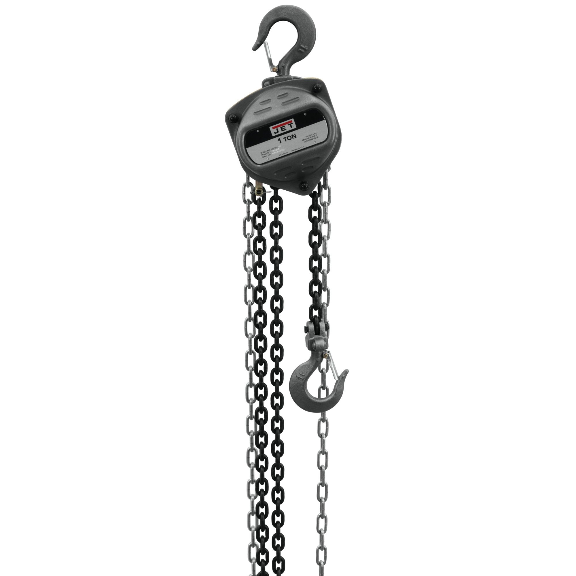 1-Ton JET Hand Chain Hoist, 10' Lift (Model S90-100-10), Gray