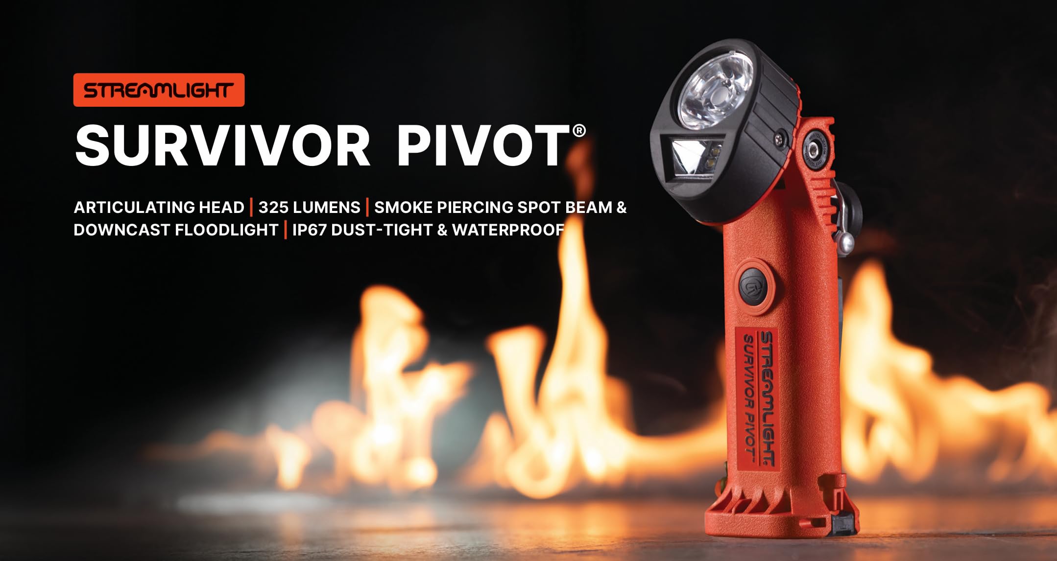 Streamlight 91838 USB Survivor Pivot 325-Lumen Right Angle Articulating Dual Beam Rechargeable Flashlight with Magnet and Clip, Orange