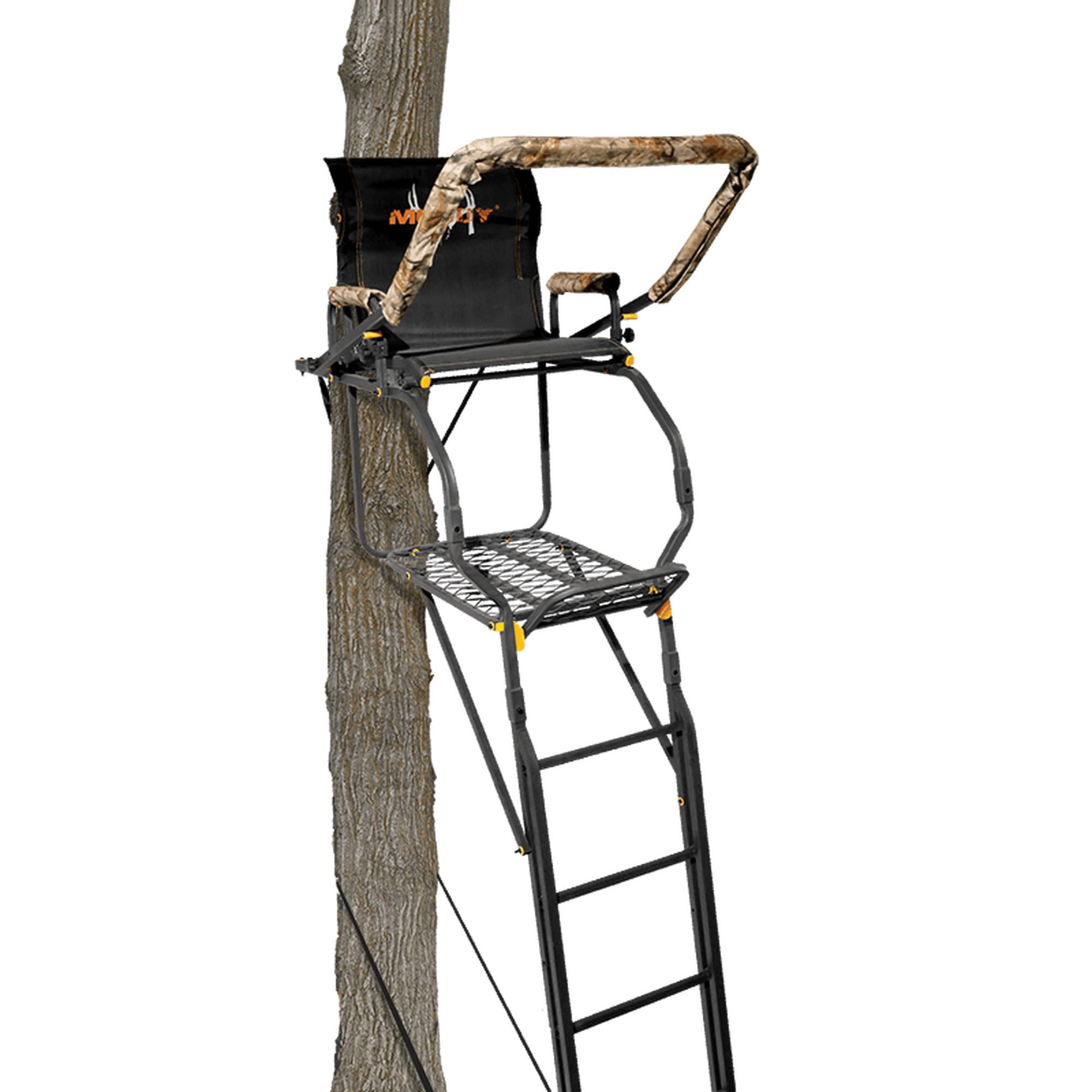 Muddy Skybox Deluxe 1-Person Steel Ladder Tree Stand, 20 ft Tall, 350 lb Capacity - Heavy-Duty Hunting Treestand with Flex-Tex Seat, Safety Harness, Adjustable Shooting Rail & Flip-Back Footrest