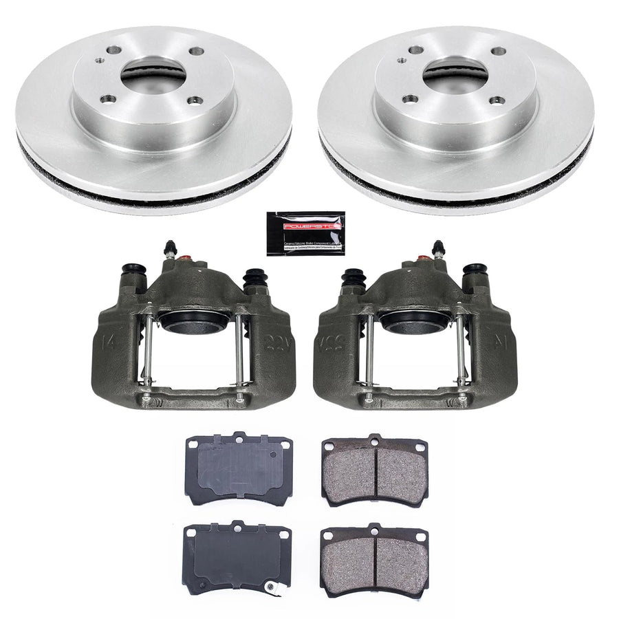 Power Stop KCOE4933 Replacement Autospecialty Front Brake Caliper Kit- OE Brake Rotor, Brake Pads & Calipers For Ford Escort, Mazda 323, Mazda Protege, Mercury Tracer [Model Specific]