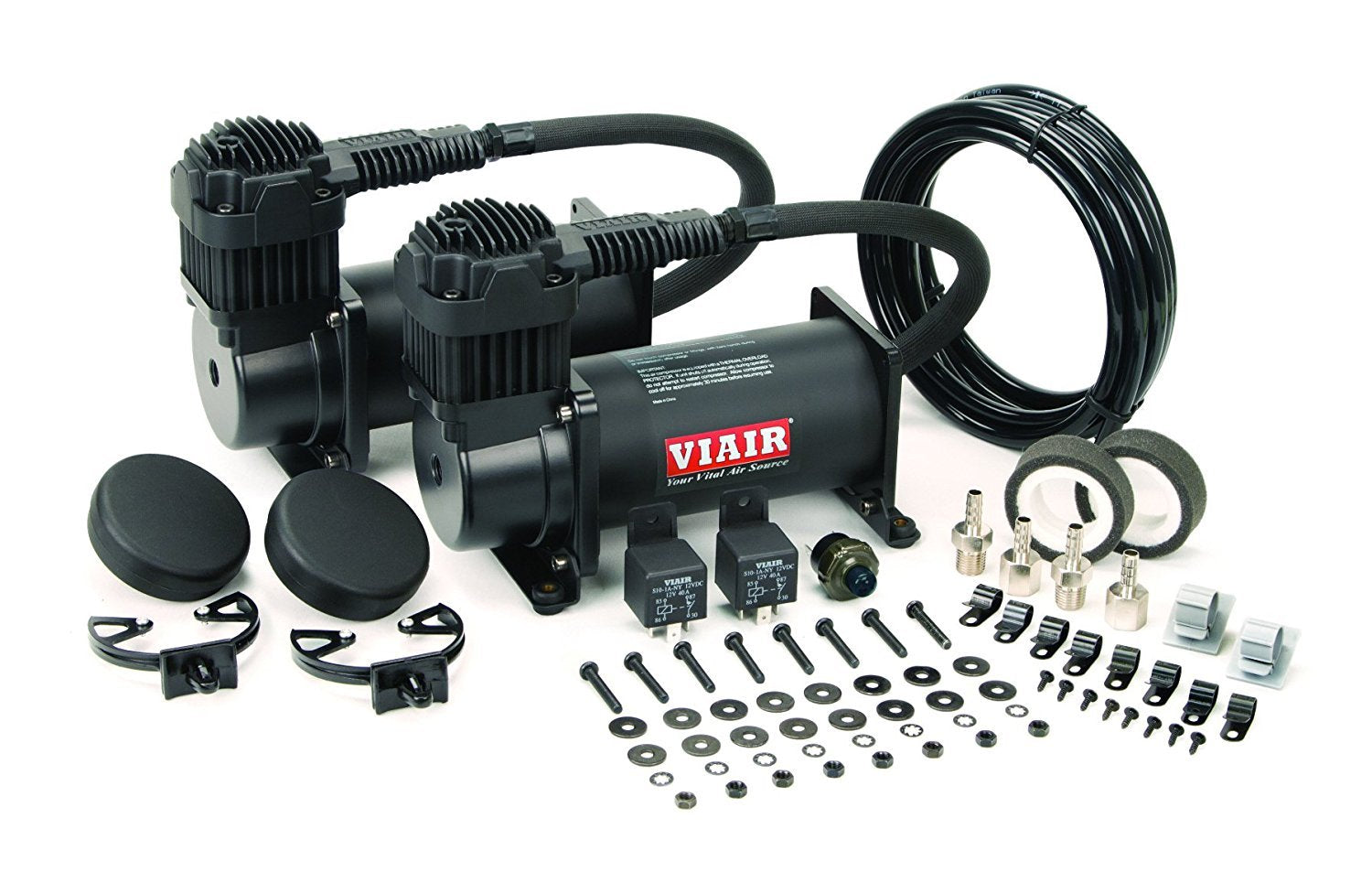 Dual VIAIR 400C Air Compressor for Air Suspension (2 Pack) 12V Fast Filling Compressor for Air Tanks, Tire Inflation, Bags, Air Horns 150 PSI (Stealth Black)