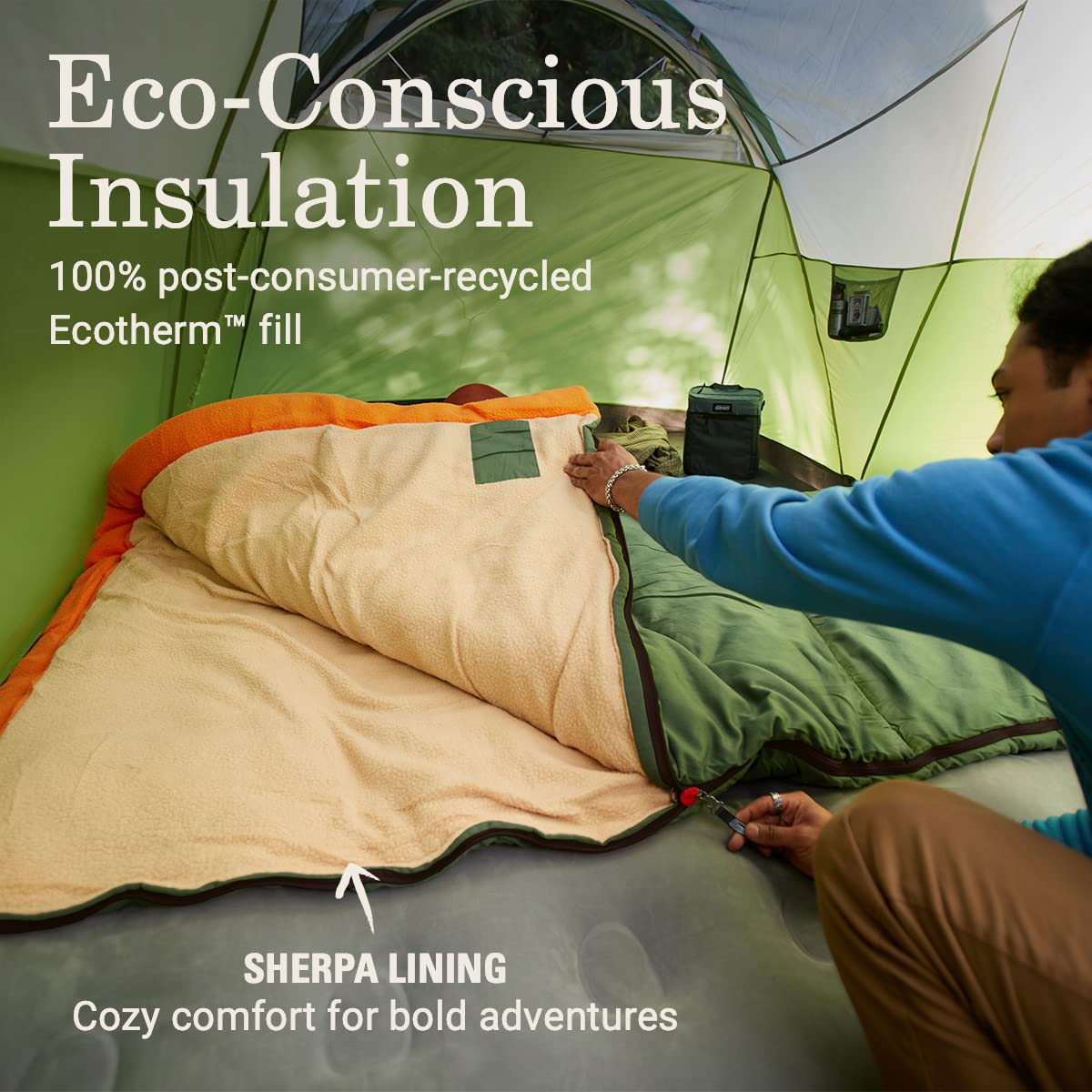 Coleman Big & Tall Game 0°F Sleeping Bag Cold Weather Adult Sleeping Bag with Eco-Conscious Filling Sherpa & Flannel Lining 2-Way Zipper Fits Campers up to 6'5