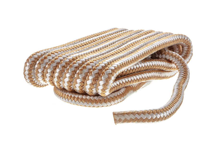 Attwood Premium 117565-7 Double Braided Nylon Dock Line, 1/2-Inch Thick, 15 Feet Long, Pre-Spliced One End, Gold and White