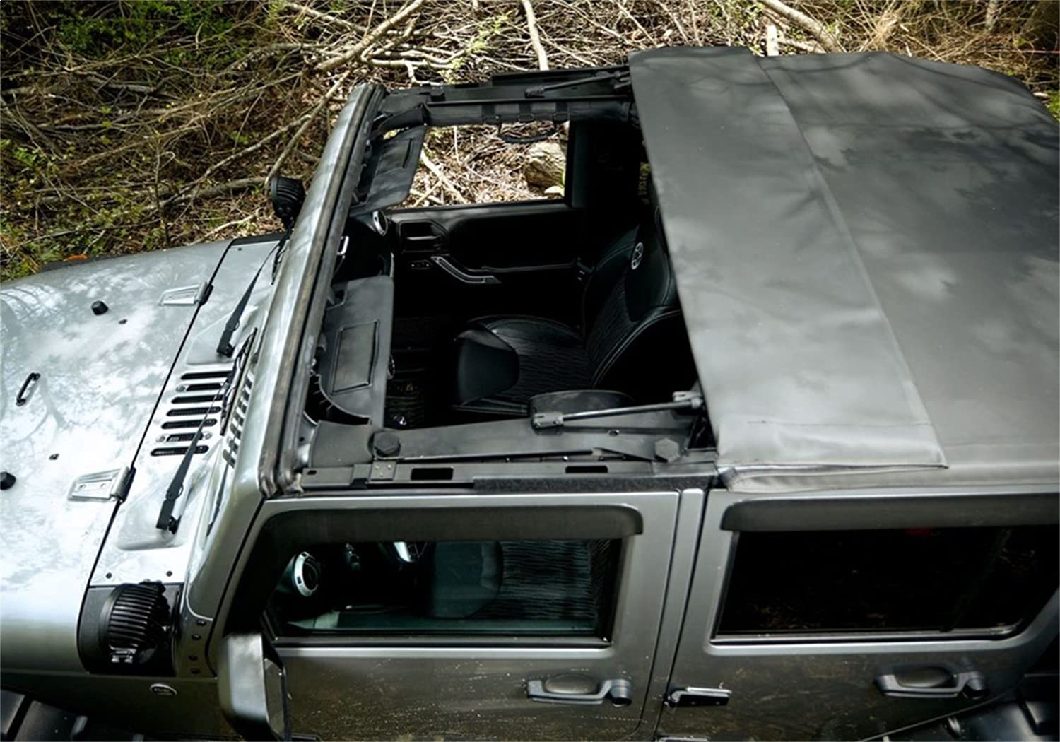 TrailView RAMPAGE PRODUCTS Soft Top for Jeep Wrangler JK | Tonneau Style Rear Cover, Sail Cloth, Black Diamond | 990135 | Fits 2007-2018 Jeep Wrangler JKU 4-Door
