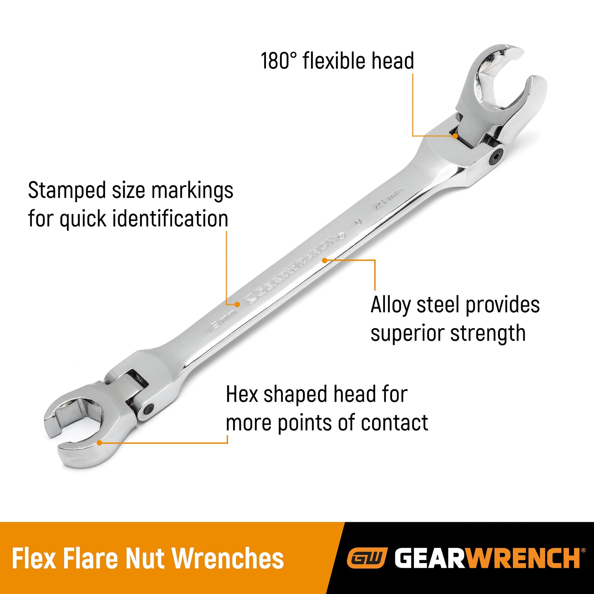 5 Pc. Flex Head GEARWRENCH Flare Nut Wrench Set, SAE - 81910