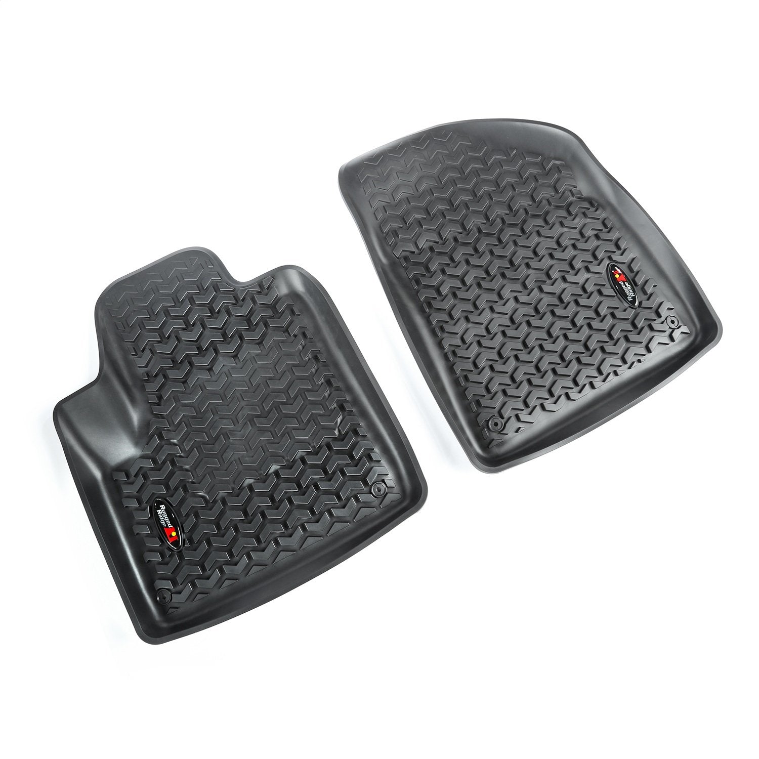 Front Floor Liners Rugged Ridge for Jeep Cherokee | Pair, All-Terrain, Black | 12920.33 | Fits 2014-2020 Jeep Cherokee KL