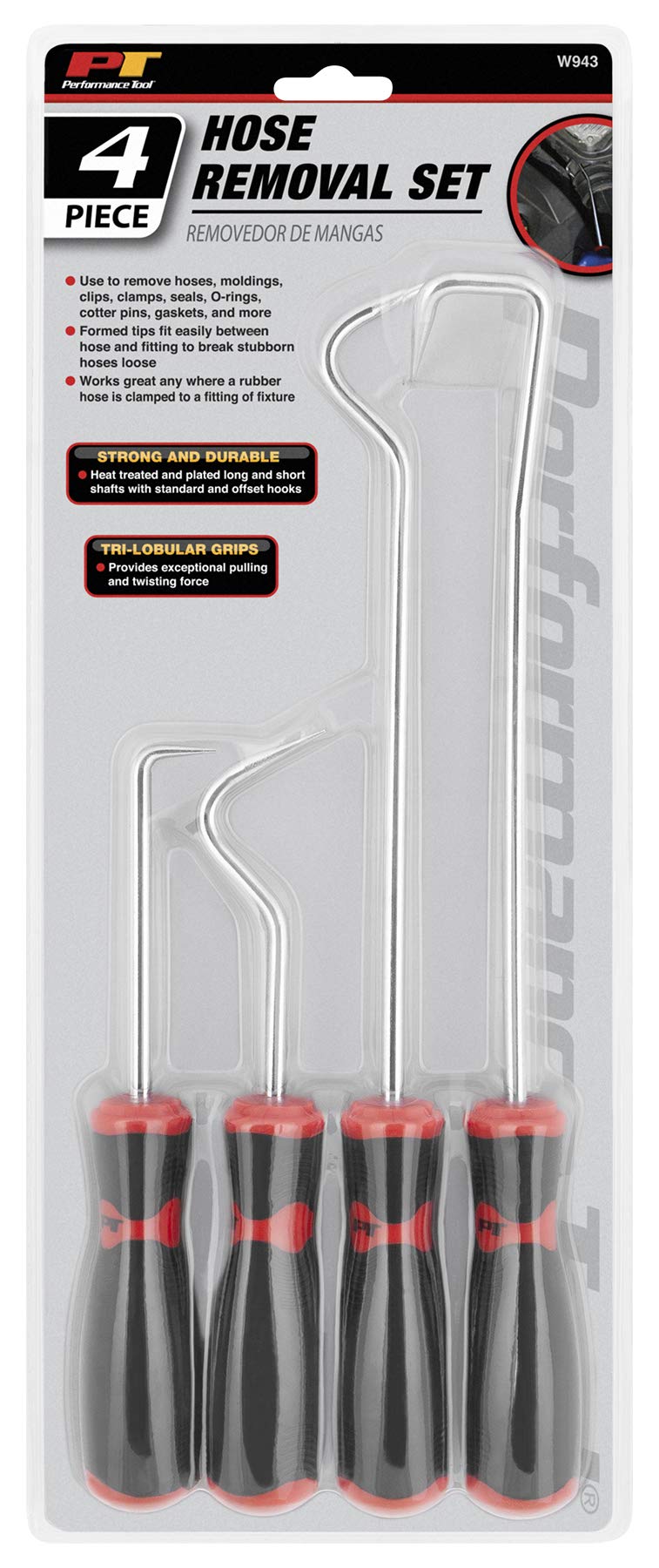 W943 Performance Tool 13-Inch Long and Short Shaft Hose Removal Tool with Tri-Lobular Grips, Heat-Treated and Plated for Durability