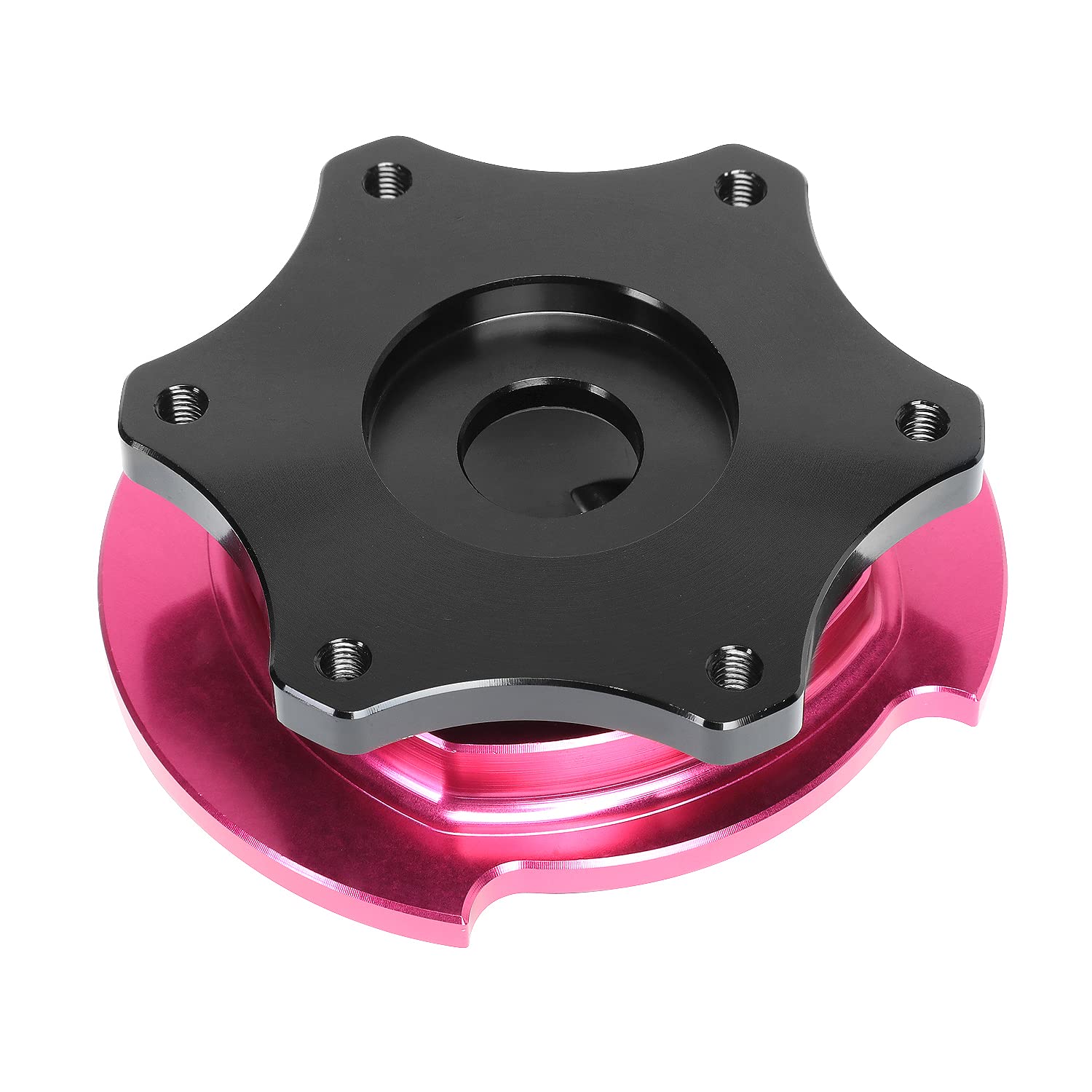 NRG Innovations SRK-PK-R200BK SFI 42.1 Spec D Shaped 6-bolt Steering Wheel Quick Release Adapter,Black Quick Release/Pink Ring
