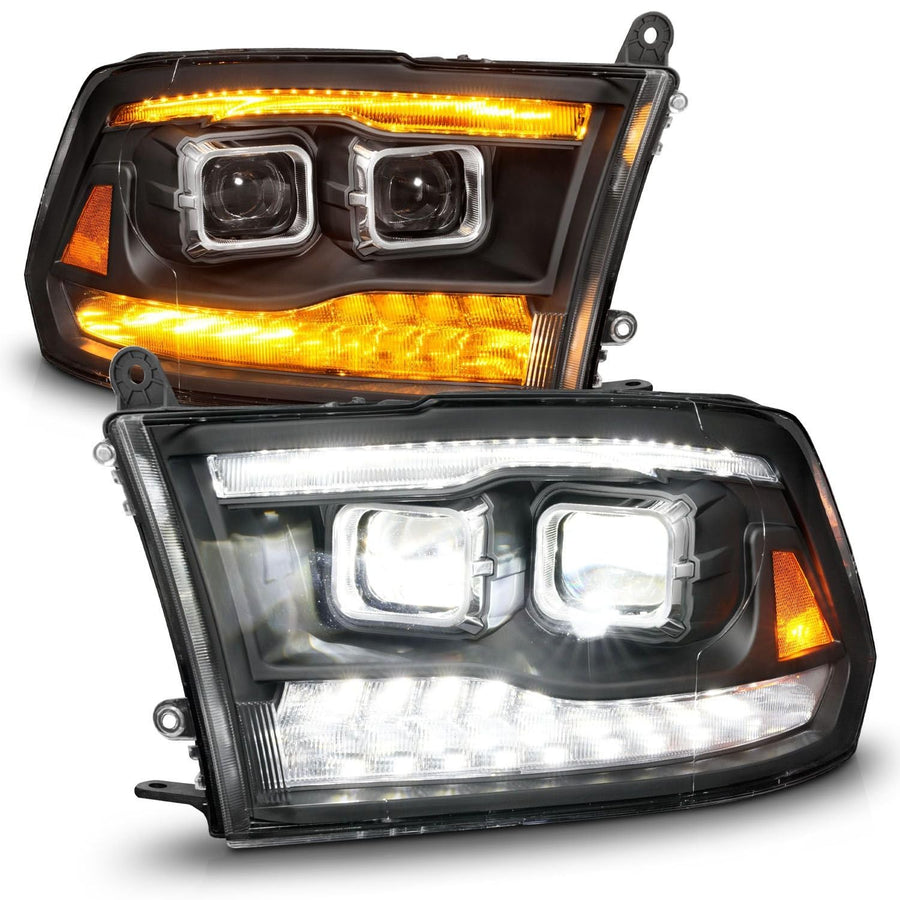 09-18 Dodge Ram 1500/2500/3500 ANZO Full LED Proj Headlights w/Switchback Light Bar - Black