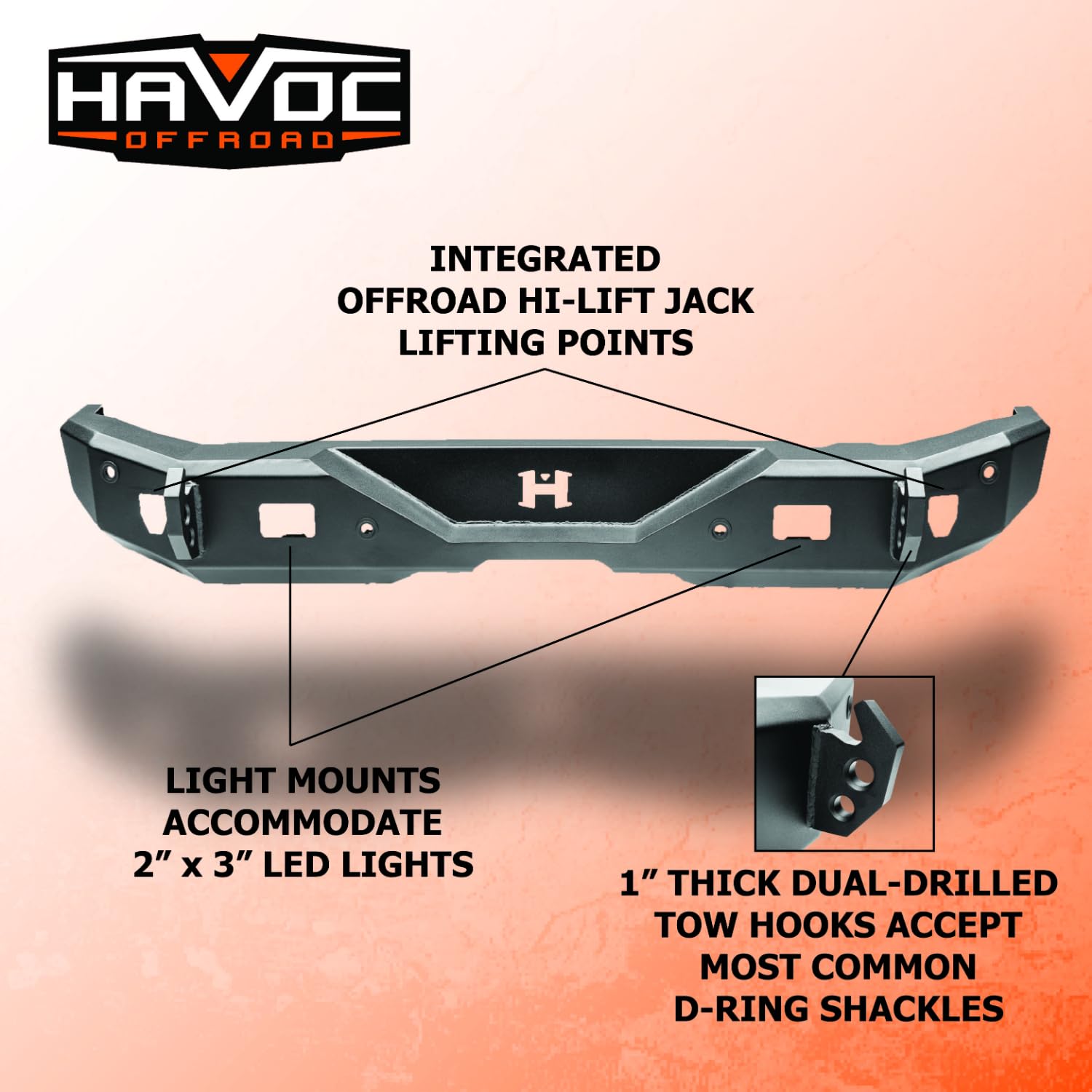 Steel Bender Rear Bumper HAVOC OFFROAD for Ford Bronco | Light Mounts, Integrated Lift Points, Black | HFB-03-002 | 2021-2025 Ford Bronco