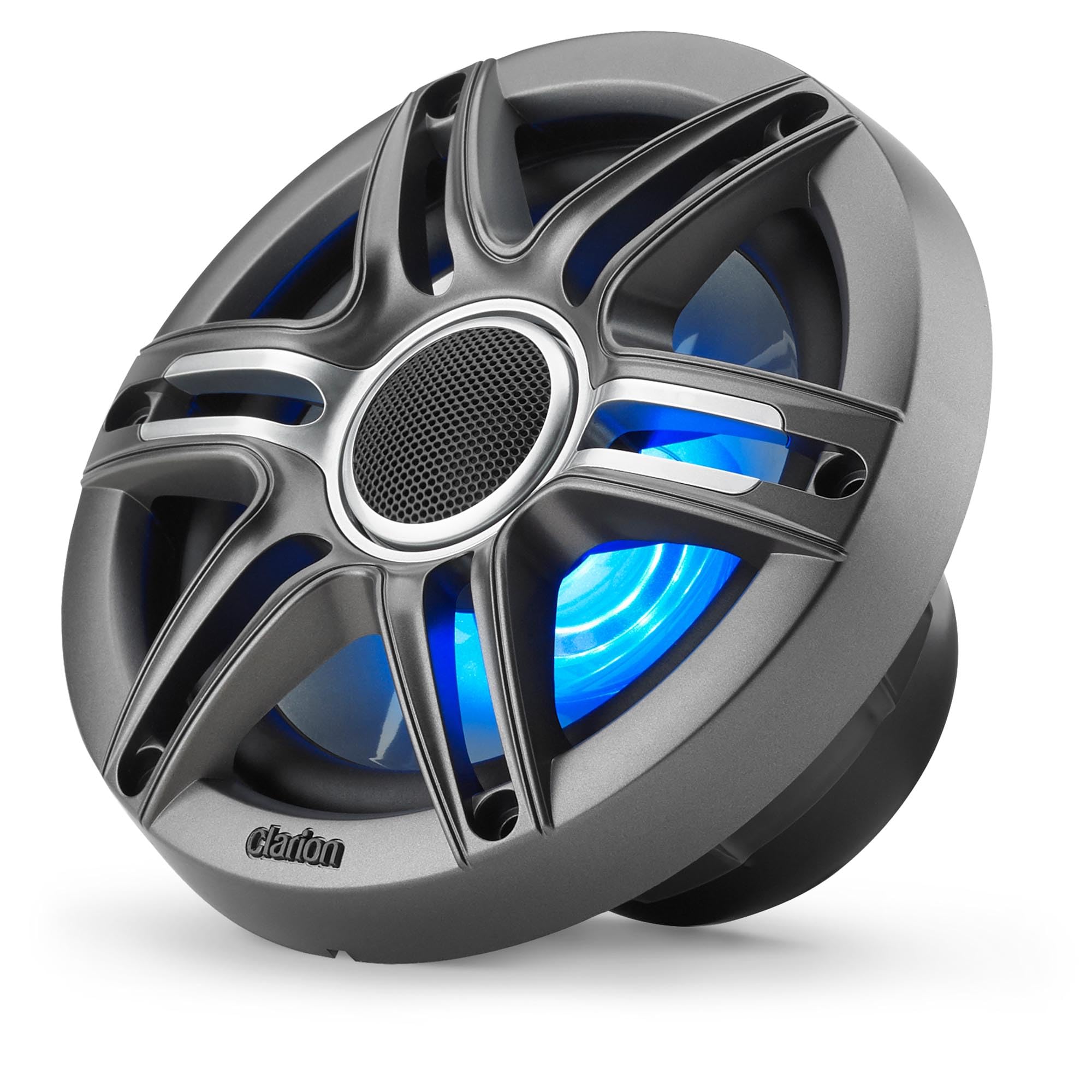 Clarion 6.5-inch CMSP-651RGB-SWG Premium Coaxial Marine Speakers with Built-in RGB Illumination, 50W RMS, with White & Gray Metallic Grilles