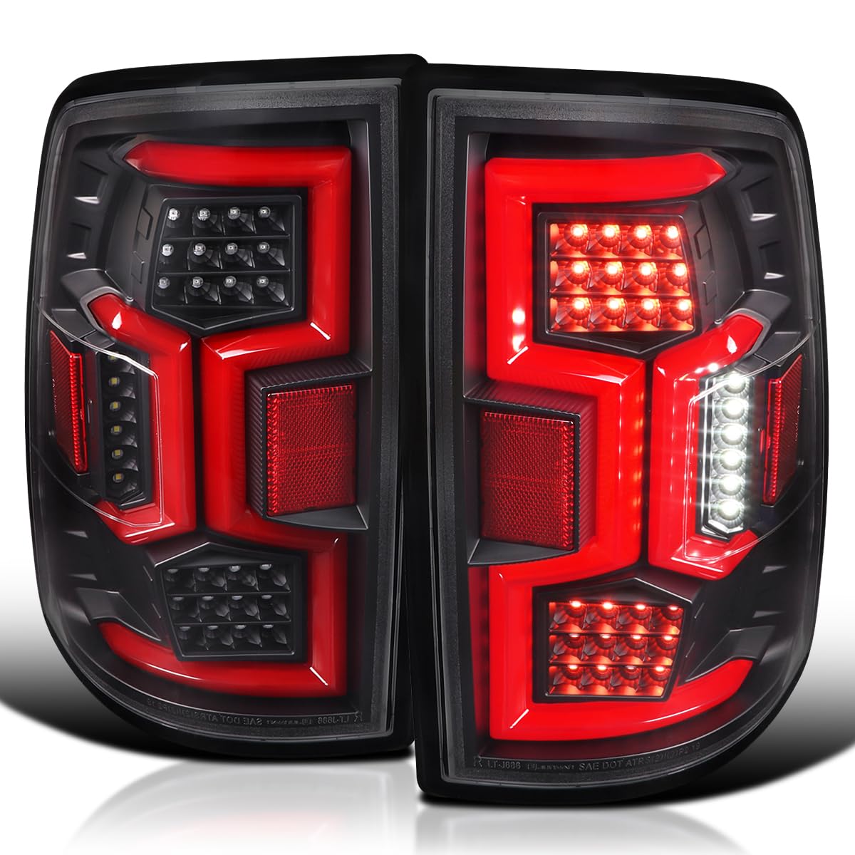 Black Tail Lights w/Red Fiber Optic Sequential LED Turn Signal Lights SPEC-D TUNING Compatible with 2019-2024 Dodge Ram 2500/3500
