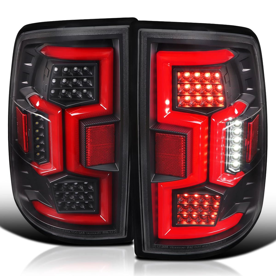 Black Tail Lights w/Red Fiber Optic Sequential LED Turn Signal Lights SPEC-D TUNING Compatible with 2019-2024 Dodge Ram 2500/3500