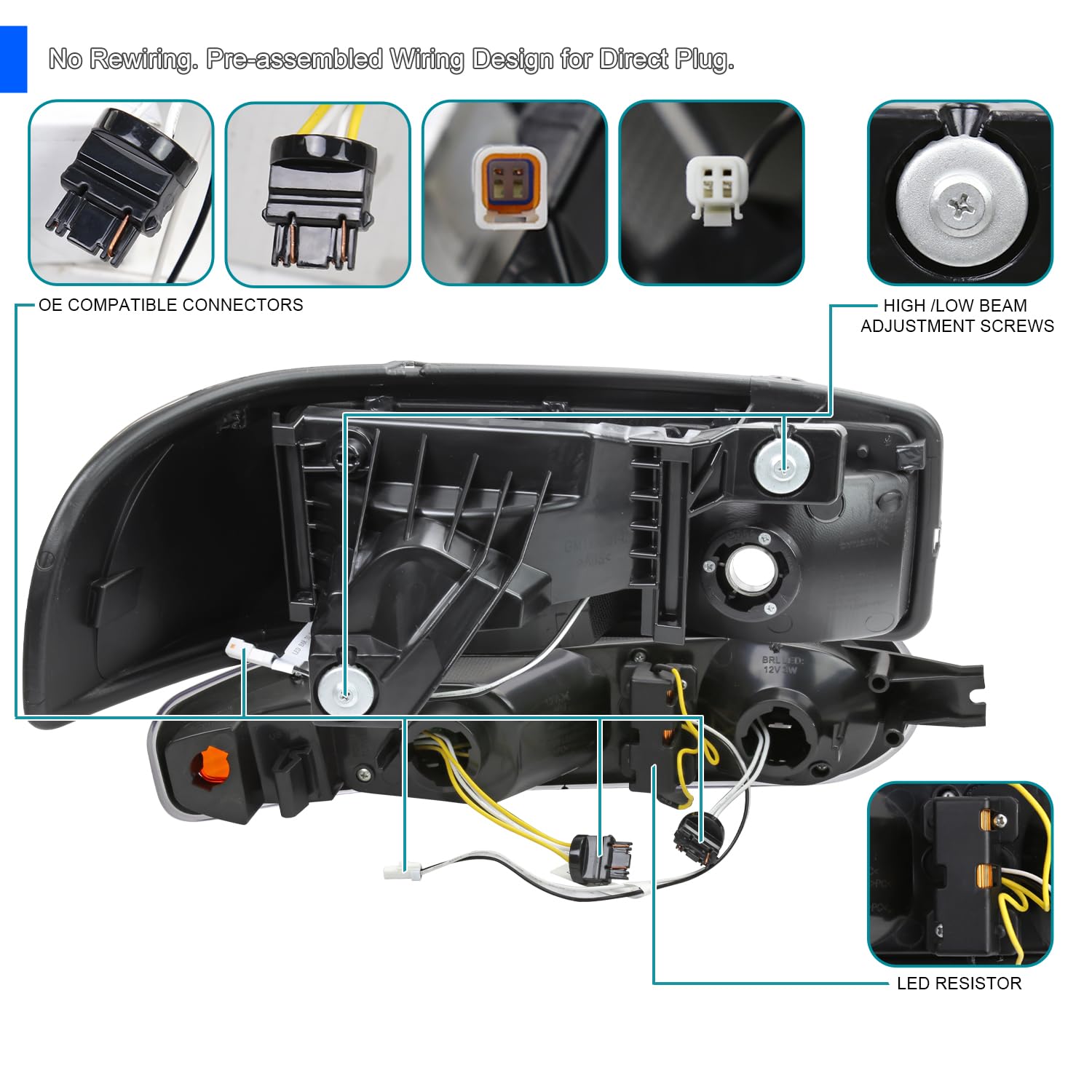 Black Smoke LED Tube Headlights + Sequential Bumper Lights SPEC-D TUNING Compatible with 2000-2006 GMC Sierra Denali, Yukon XL Denali
