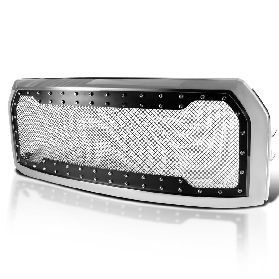 Chrome Mesh Rivet Front Bumper Hood Grille w/Shell Spec-D Tuning Compatible with 2015-2017 Ford F150