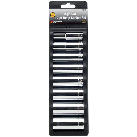 W32600 Performance Tool 8-Piece 1/2-Inch Drive 12 Point SAE Deep Socket