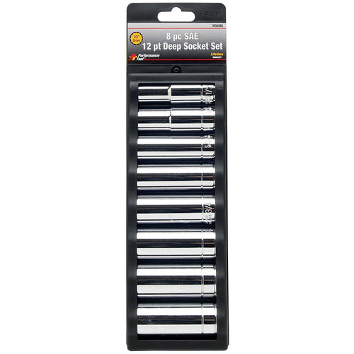 W32600 Performance Tool 8-Piece 1/2-Inch Drive 12 Point SAE Deep Socket