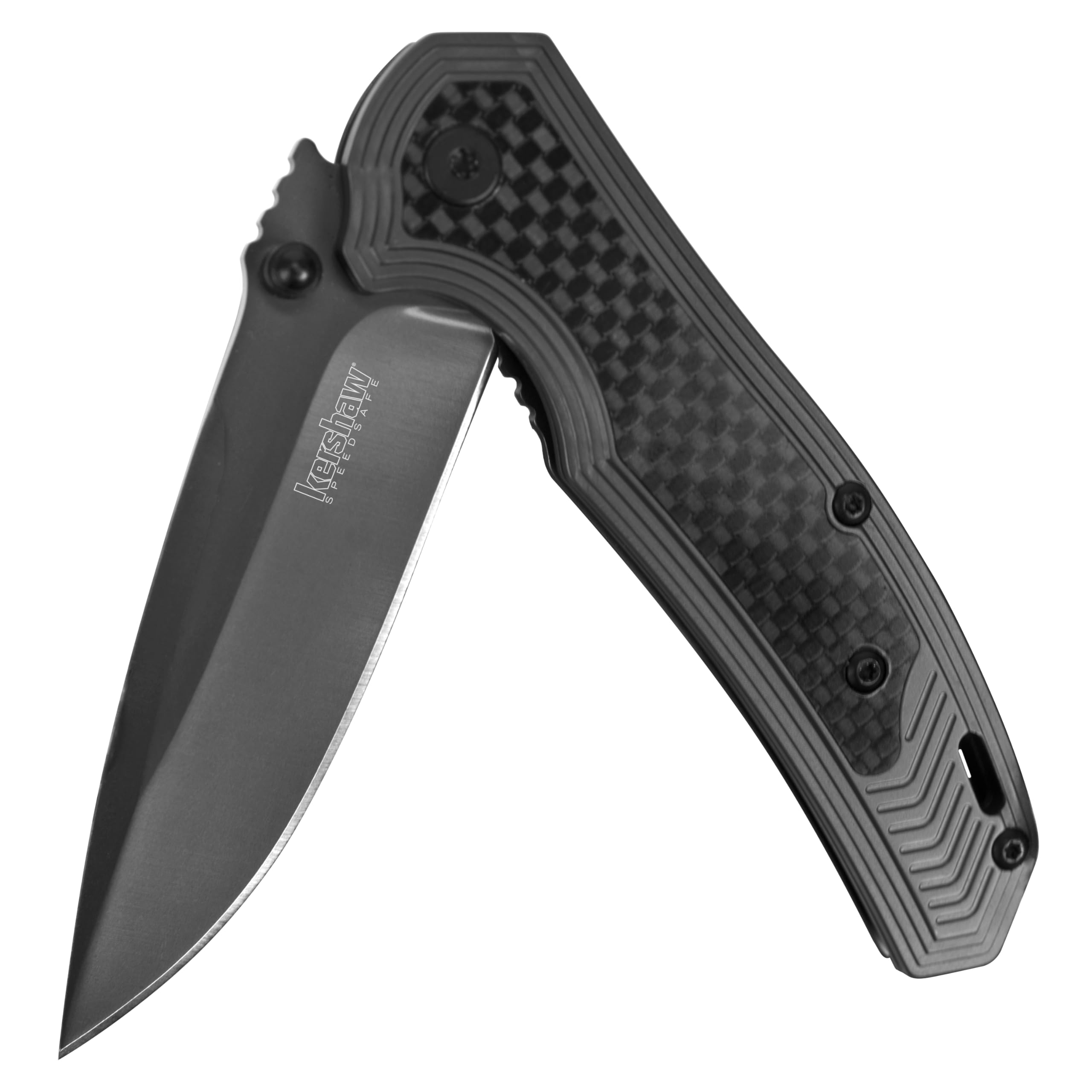 Kershaw Pocket Knife Fringe, 3-inch 8Cr13MoV Steel Blade with Gray Titanium Carbo-Nitride Coating, Carbon-Fiber Insert; SpeedSafe Assisted Opening, 8310