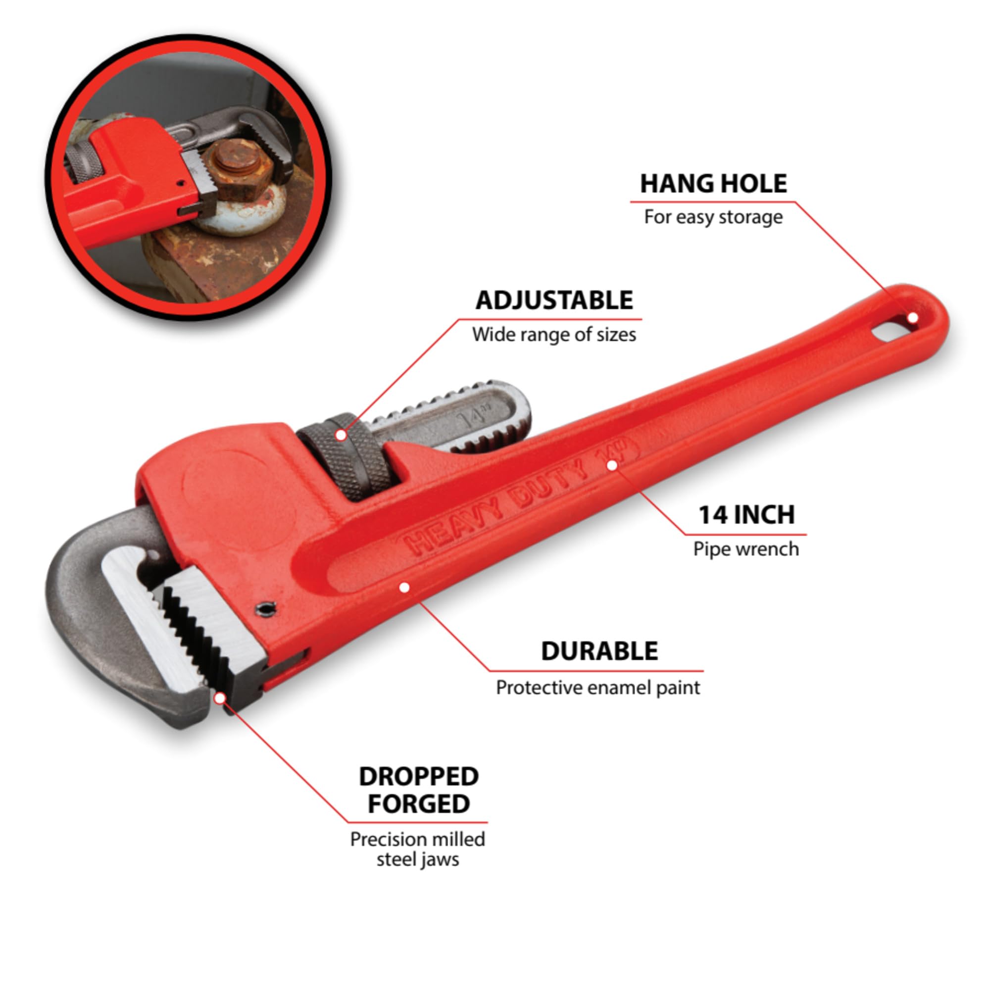 Heavy-Duty Performance Tool W1133-14B Adjustable Straight Pipe Wrench, 14-inch