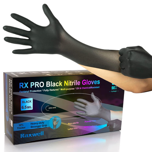 Disposable Raxwell Black Nitrile Gloves - Heavy-Duty Chemical-Resistant Working Gloves - Powder-Free Fit for Sensitive Skin - Food-Safe Cooking & Serving - XXL, 90 Count, 6.5 Mil