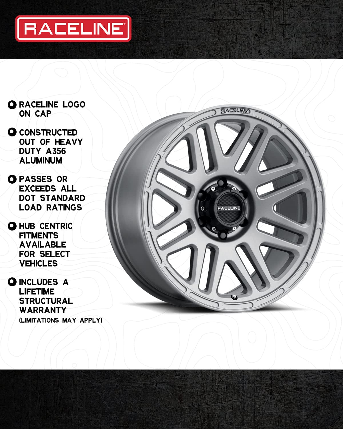 Greystone Raceline Wheels 944GS OUTLANDER Wheel 18X9"8X165.1 Bolt Pattern 0mm Offset/(5"B/S) Aluminum Passenger Car Wheels, Full Size Replacement Greystone Car Rims