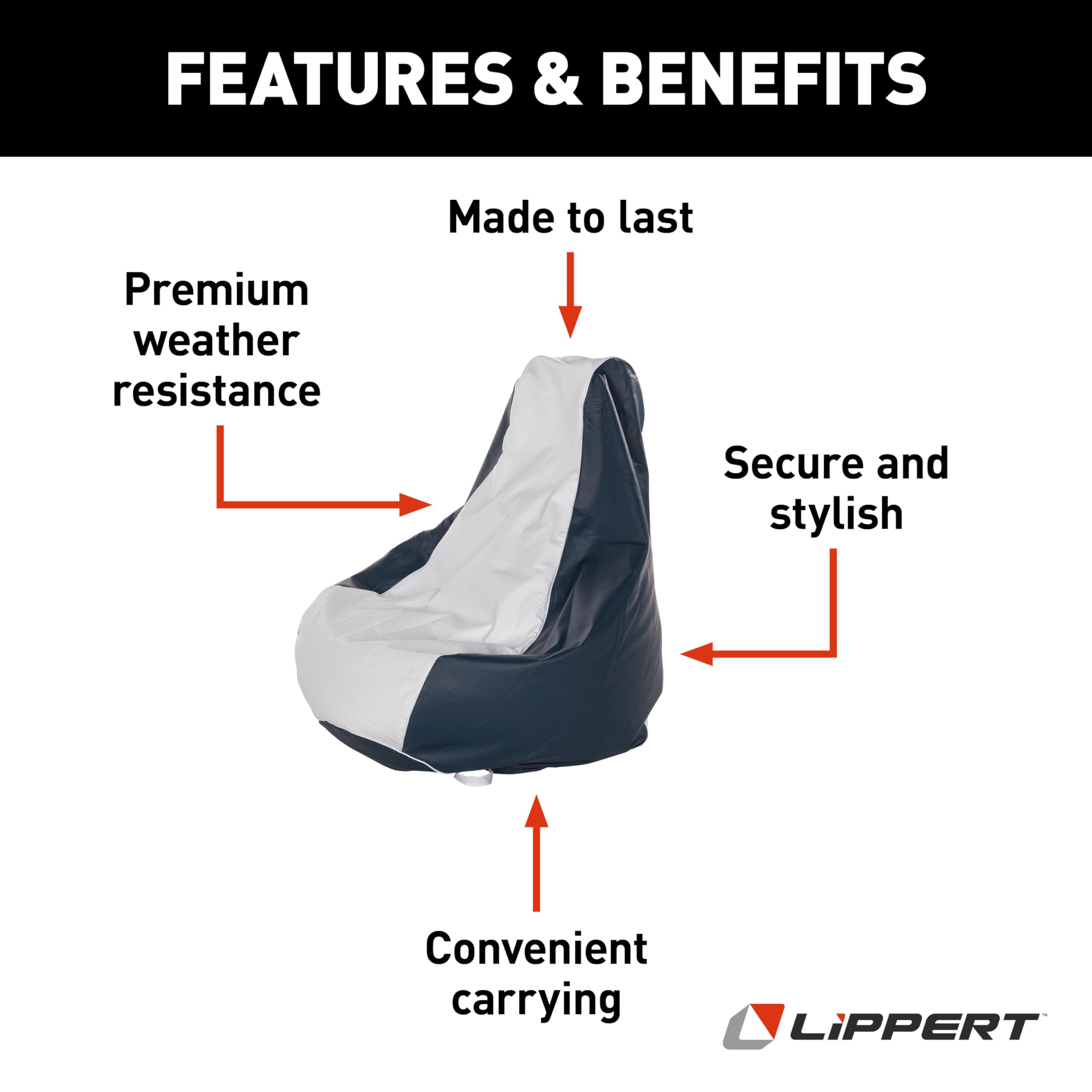 Marine Bean Bag Chair Taylor Made for Boats, Docks, Beaches, Marine Grade Vinyl, Twin-Zipper Design, Weather-Resistant, Water-Repellent, Carrying Handles, White/Navy – 2020193616