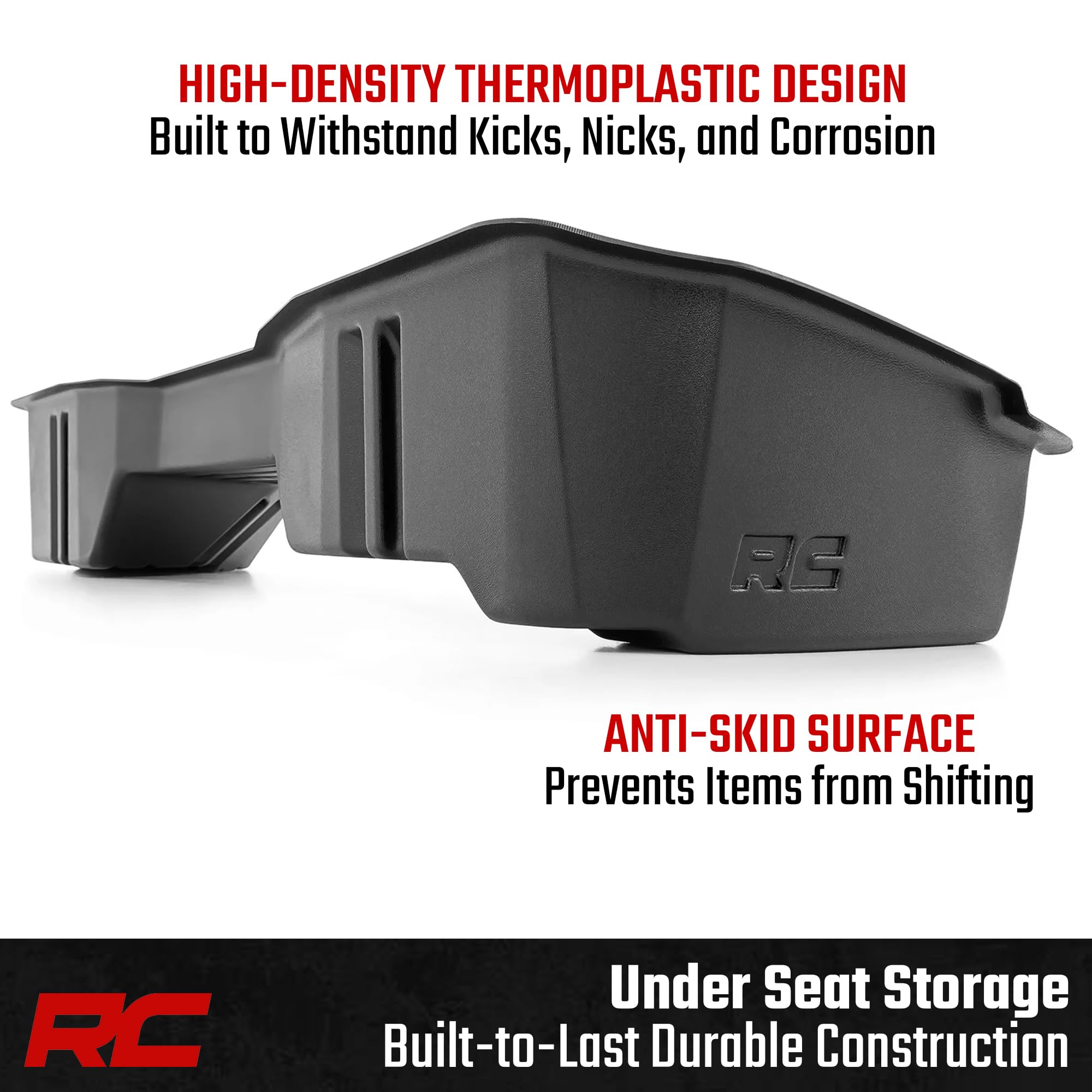 Rough Country Under Seat Storage Box for GMC Sierra & Chevy Silverado 1500/2500HD/3500HD Double Cab (2007–2019) - Custom-Fit Underseat Organizer Tray