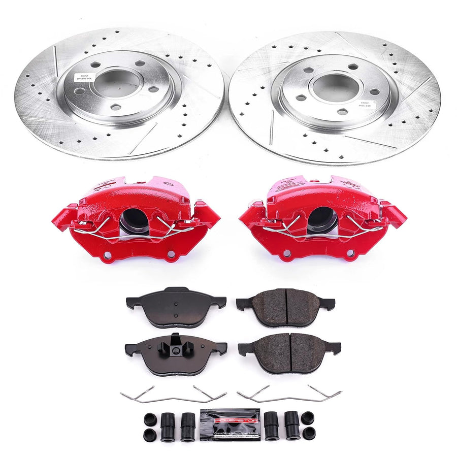 Power Stop Z23 Evolution Sport Front Caliper Brake Kit-Drilled/Slotted Rotors, Carbon Ceramic Brake Pads, For Volvo C70, Volvo S40, Volvo V50 [Model Specific] Calipers