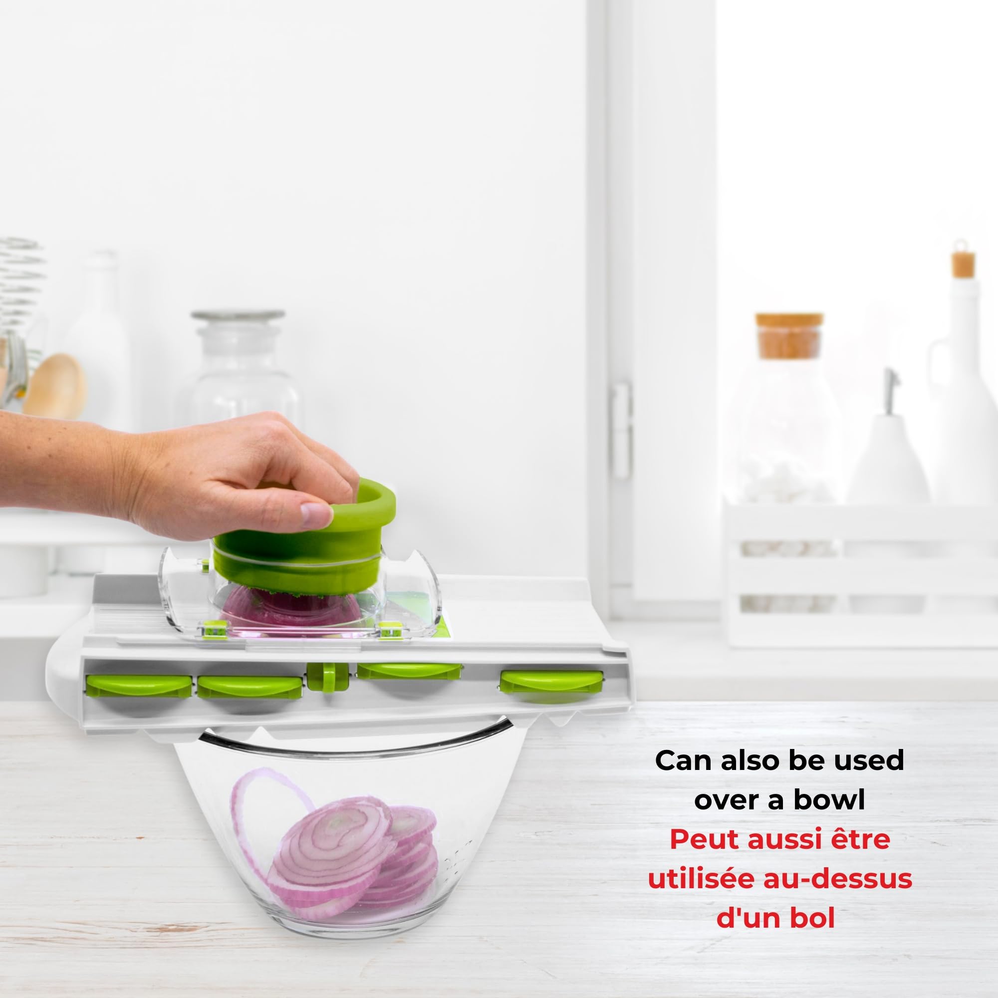 Easy Starfrit Mandoline Slicer, Dicer - 5-Blades and Graters - Straight & Crinkle Blades, Julienne, Grater & Shredder - Self-Feeding Pusher - Catch Base for Storage and Food Container