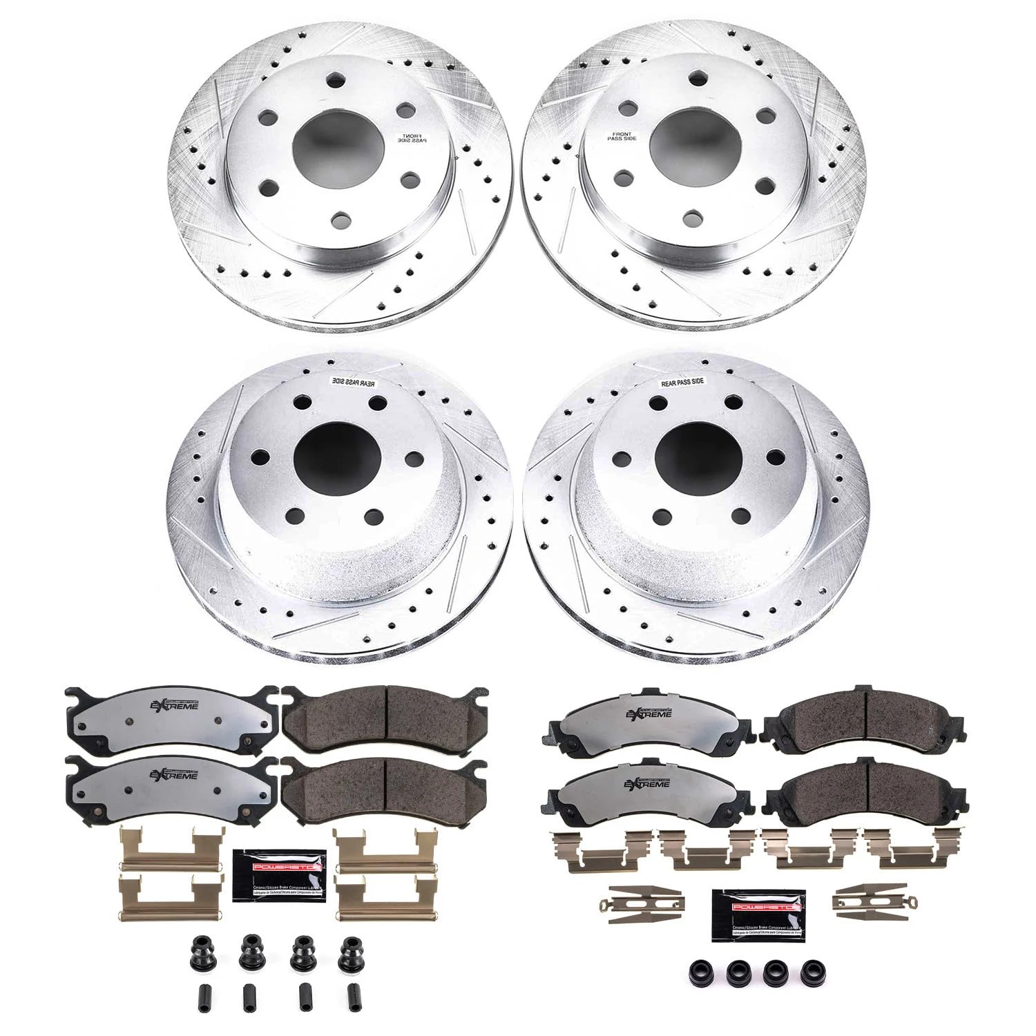 Power Stop Brake Kit Front and Rear For 2002 2003 2004 2005 2006 Cadillac Escalade - Truck & Tow Carbon Fiber Ceramic Pads & Drilled and Slotted Rotors Replacement, K2015-36
