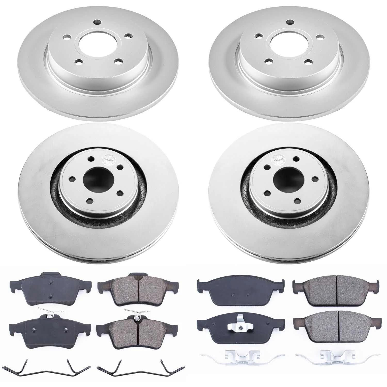 Coated Power Stop CRK7232 Brake Rotor and Ceramic Brake Pads- Front & Rear