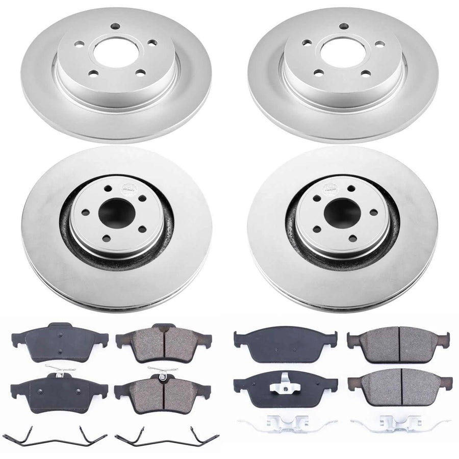 Coated Power Stop CRK7232 Brake Rotor and Ceramic Brake Pads- Front & Rear