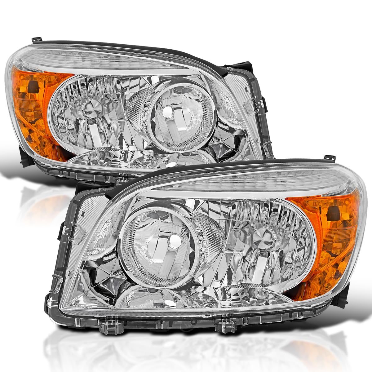 Chrome Headlights SPEC-D TUNING Compatible with 2006-2008 Toyota RAV4, Left + Right Pair Headlamps Assembly