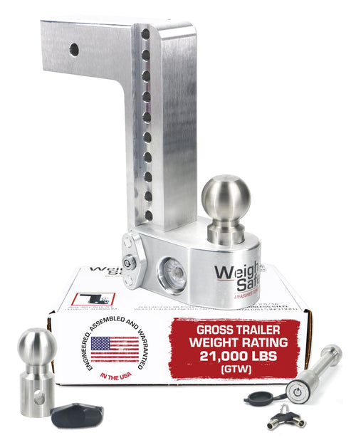 Weigh Safe Adjustable Aluminum Trailer Hitch - Anti-Sway Towing Hitch for 3" Receivers - 10" Drop Hitch, 21,000 lbs GTW, 2-Piece Lock Set