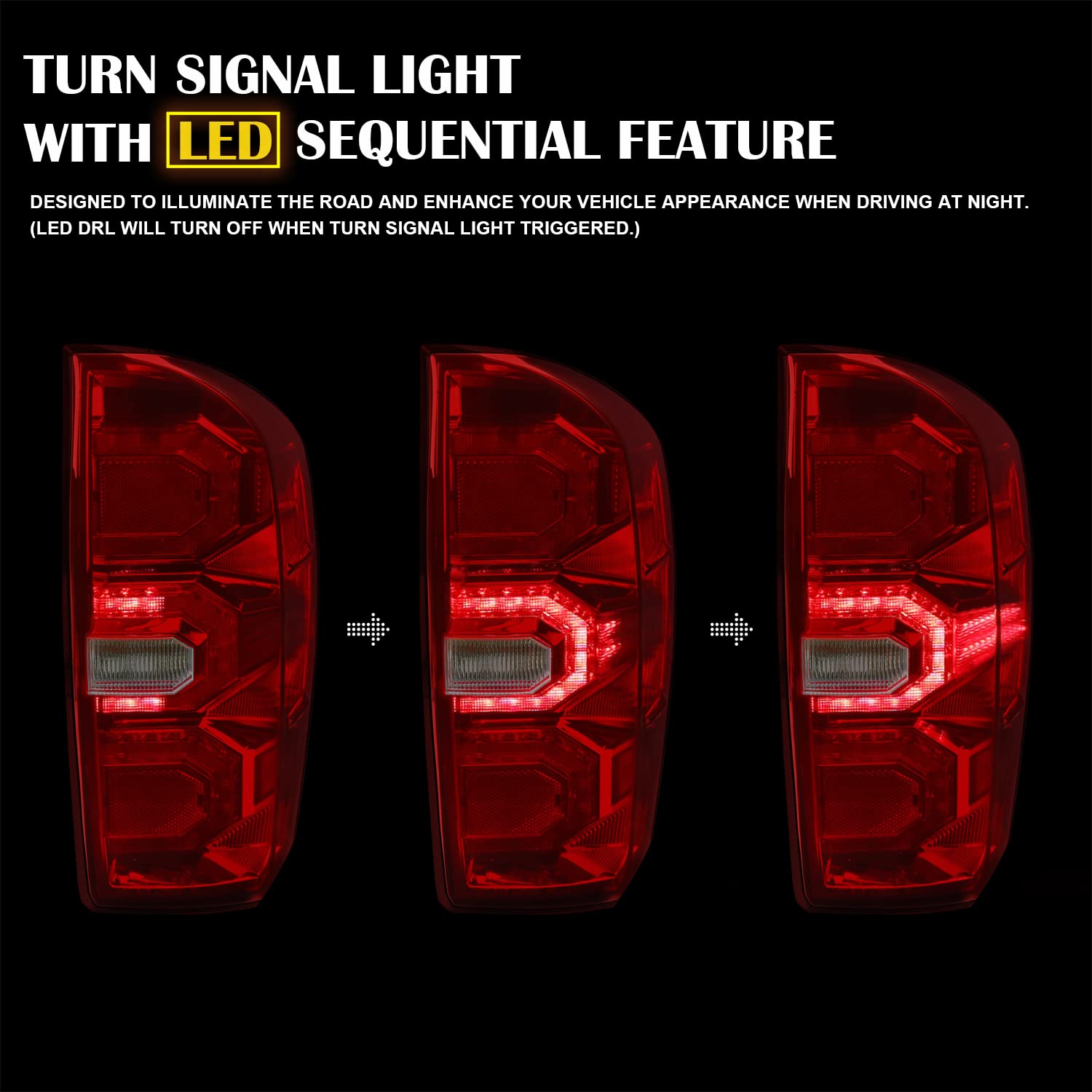 Spec-D Tuning Tail Lights Red LED w/Sequential DRL Strips Compatible with 2016-2022 Toyota Tacoma, Left + Right Pair Assembly