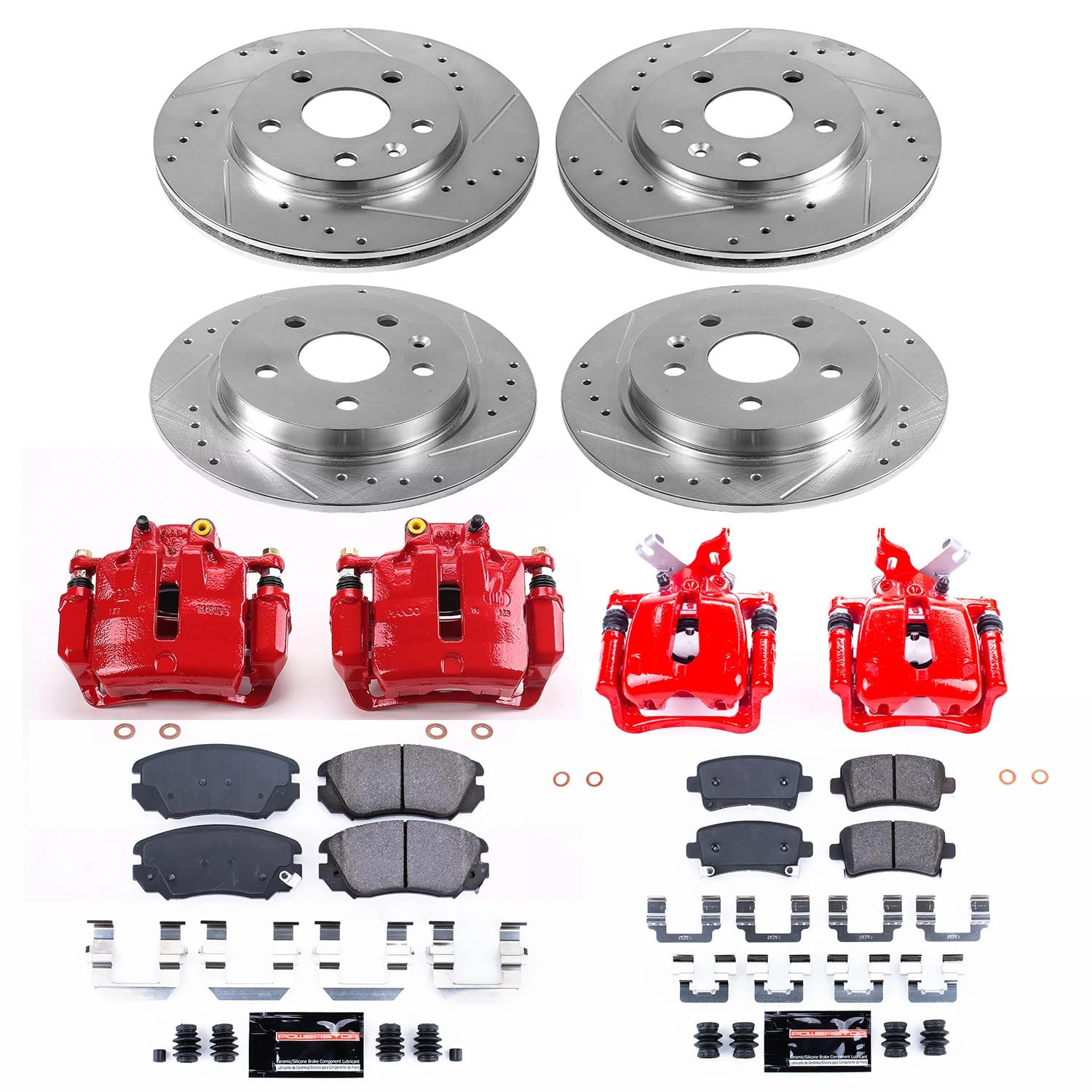 Power Stop Z23 KC5523 Evolution Sport Front & Rear Brake Caliper Kit- Brake Rotors, Brake Pads and Brake Calipers For Buick LaCrosse, Buick Regal, Chevrolet Mal, Saab 9-5 [Model Specific]