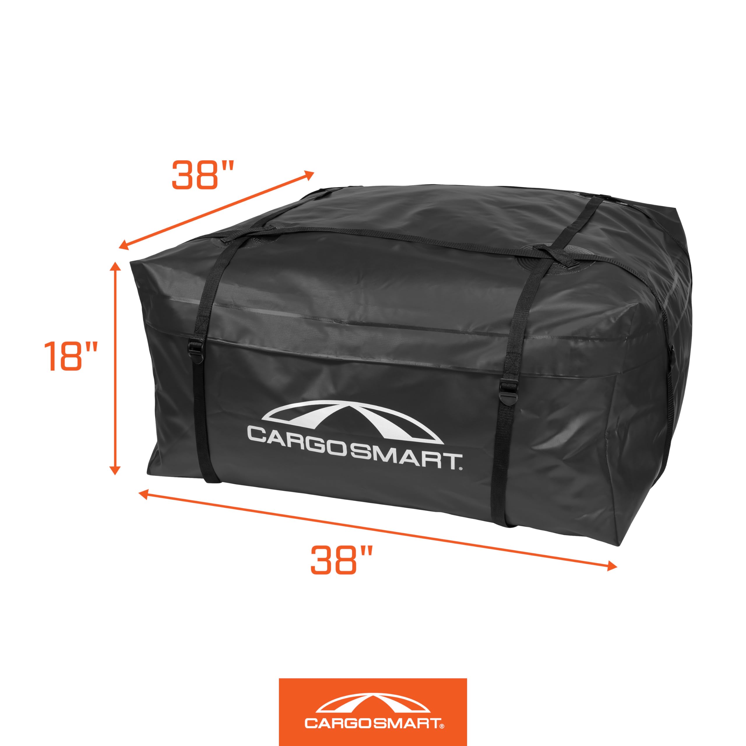 CargoSmart Soft Sided Car Top Cargo Bag, 38”x38”x18” – Adds up to 15 Cubic Feet of Storage – Mounts Easily to Vehicle’s Roof Rack or Roof Top Basket – Heavy-Duty Vinyl, Black