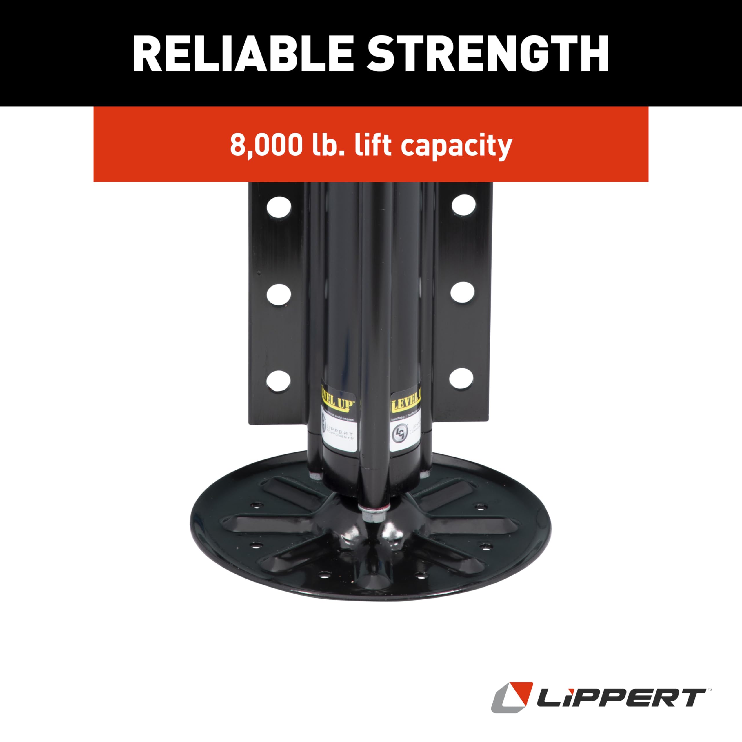 Lippert Replacement Level Up Gen I Hydraulic Landing Gear Jack for 5th Wheel RVs and Travel Trailers, 8,000-lbs. Capacity, Aluminum, 9" Diameter Footpad, 21-7/16" Retracted Height - 195860